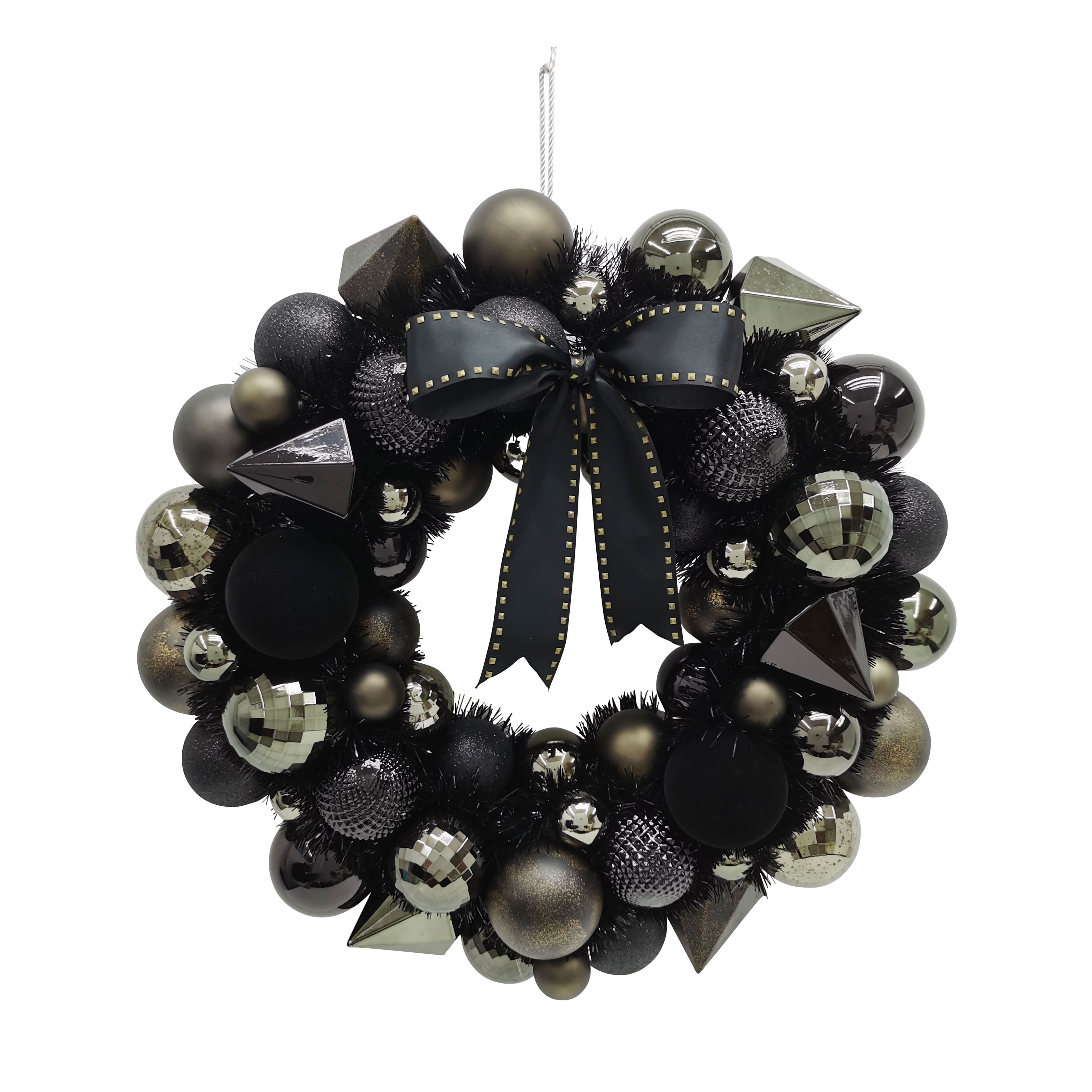 21" Black, Silver & Gold Ornament Wreath with Bow by Ashland®