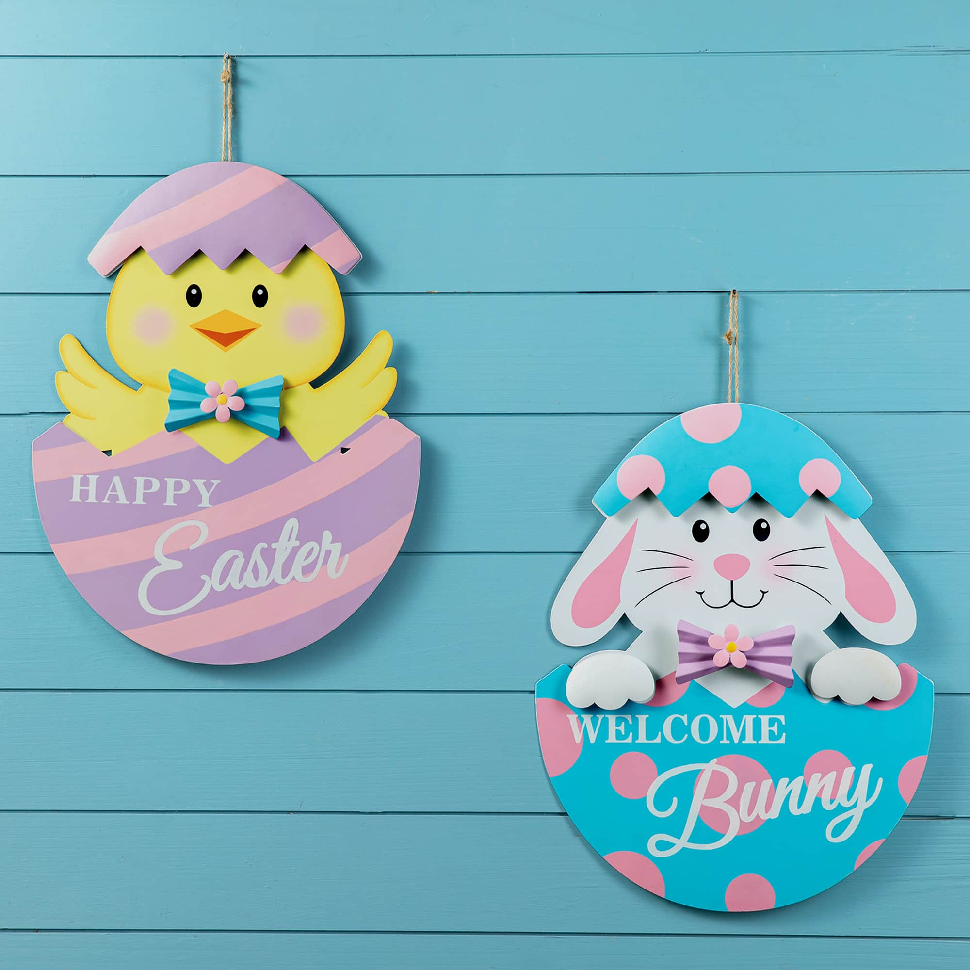 Glitzhome&#xAE; 24&#x22; Easter Metal Bunny &#x26; Chick Egg Yard Stake Set