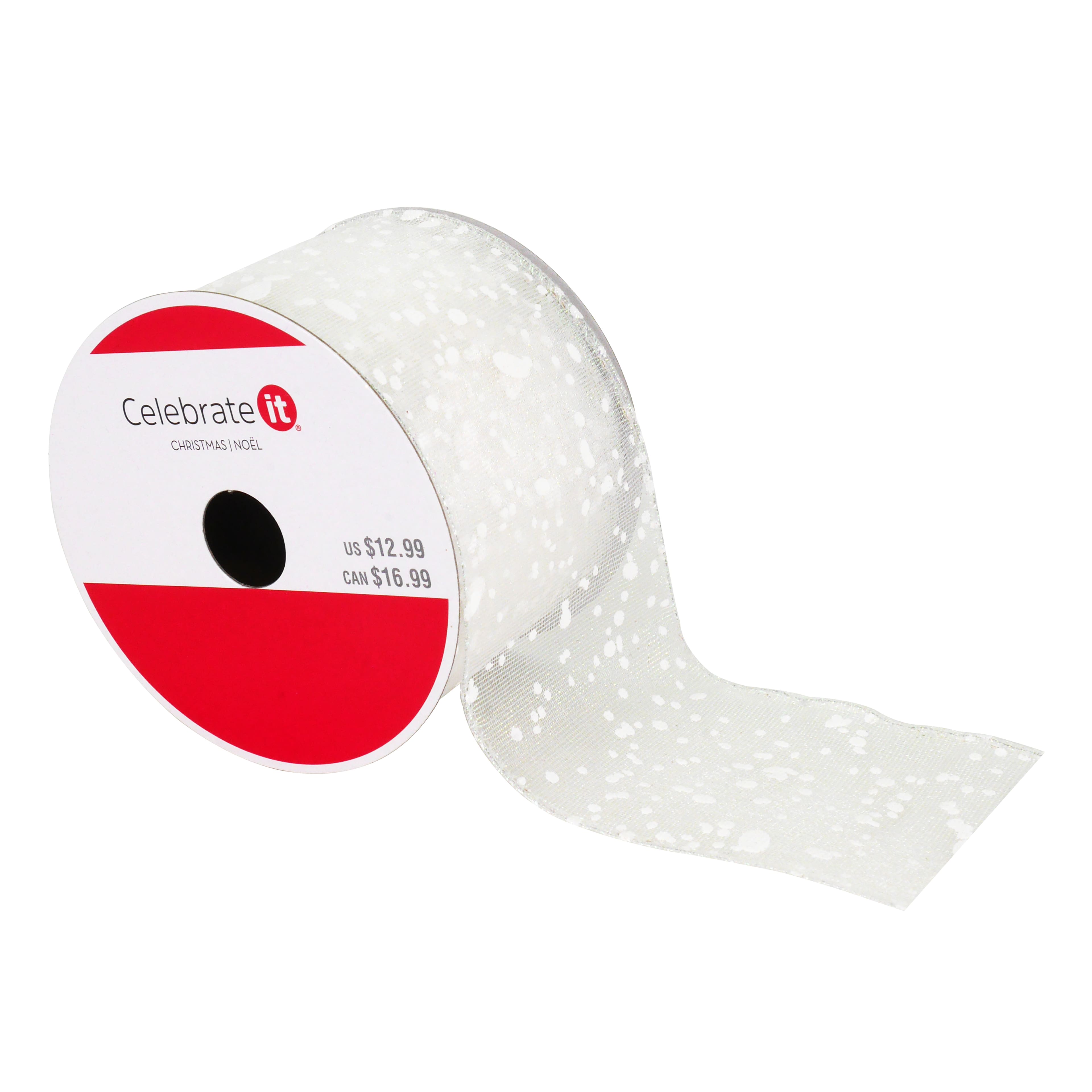 2.5&#x22; x 20ft. White Snow Wired Sheer Ribbon by Celebrate It&#xAE; Christmas