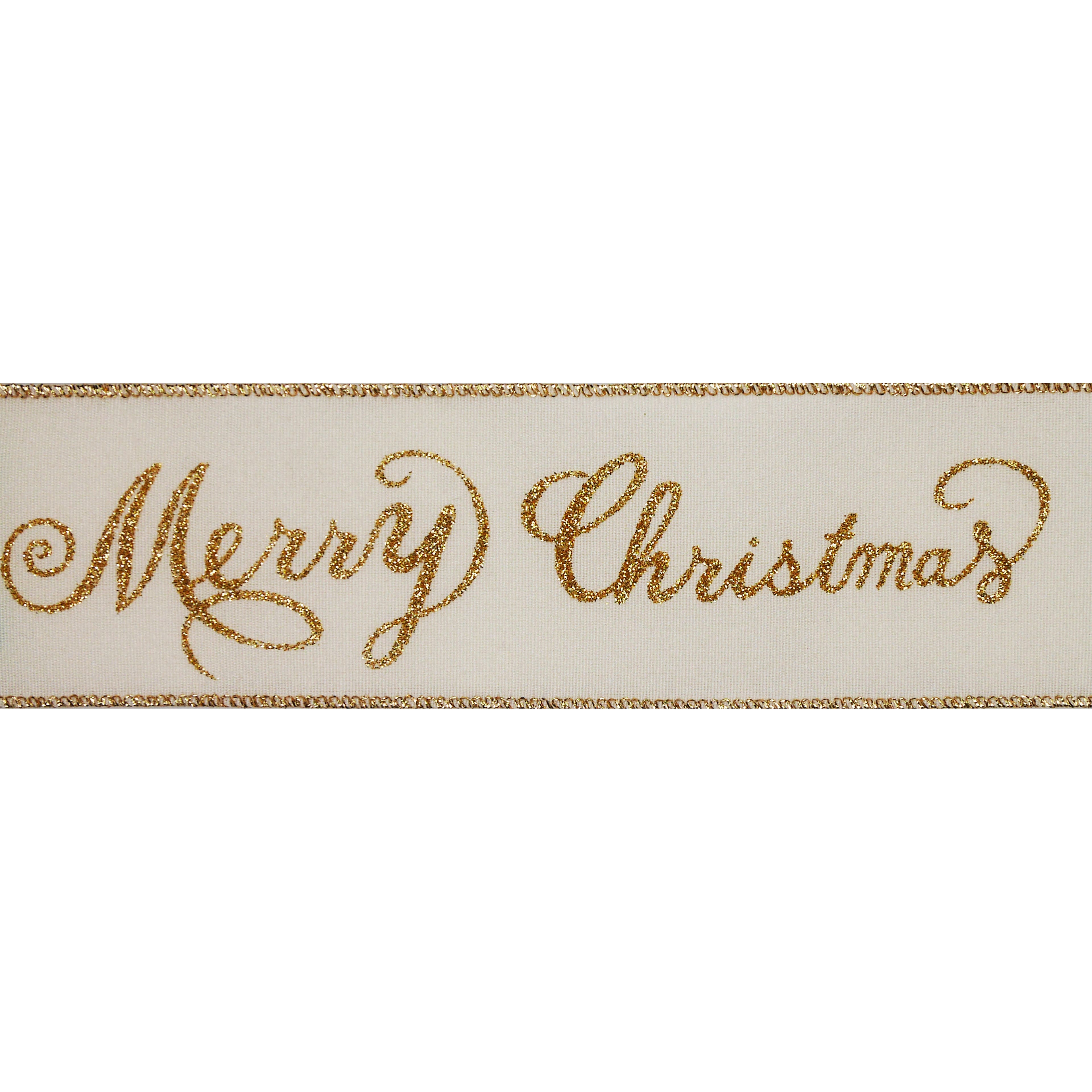 2.5&#x22; x 20ft. Gold Glitter Merry Christmas Wired Faux Linen Ribbon by Celebrate It&#xAE;
