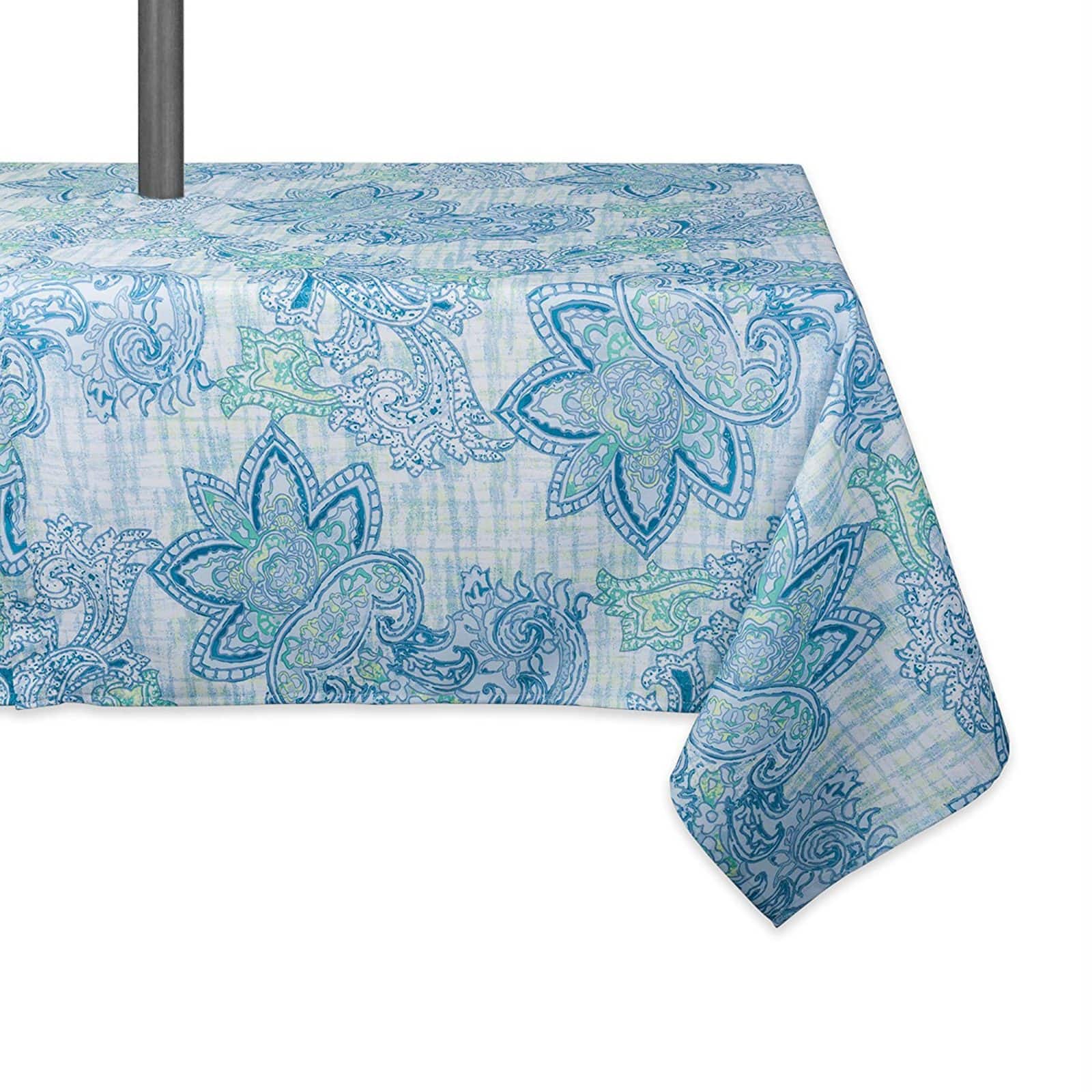DII® 84" Blue Watercolor Paisley Print Outdoor Tablecloth with Zipper