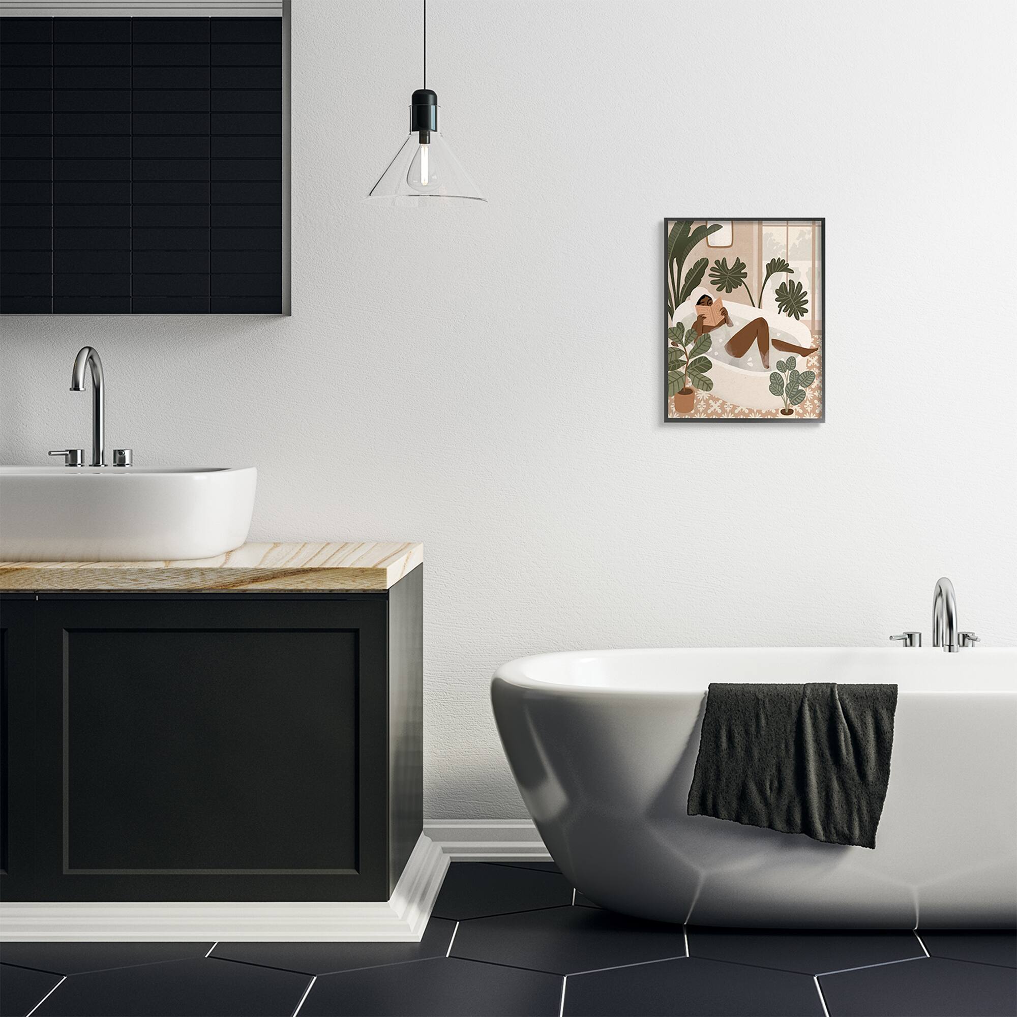 Stupell Industries Female Reading in Bath Tropical Palm Plants in Black Frame Wall Art