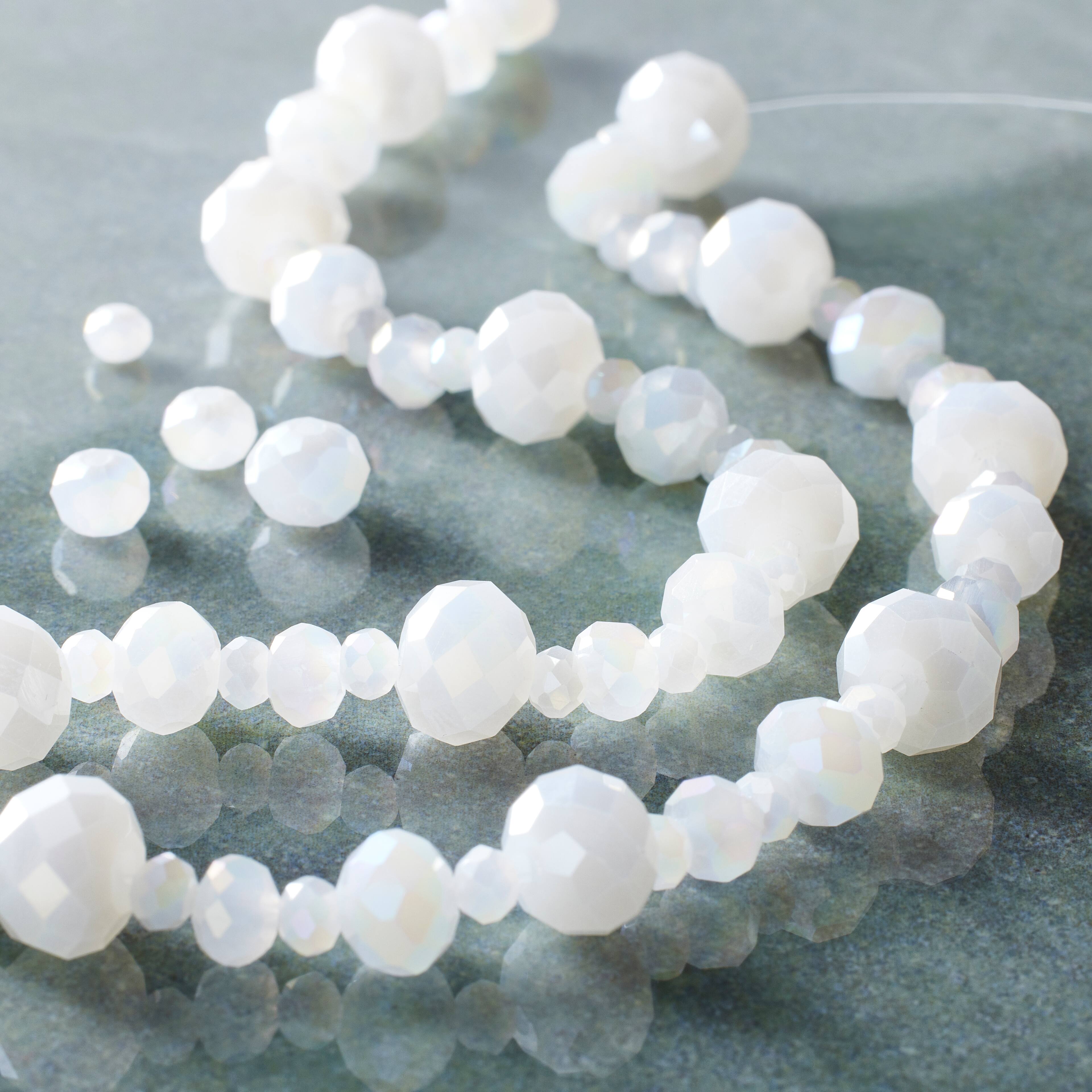 12 Pack: White Faceted Glass Rondelle Beads by Bead Landing™