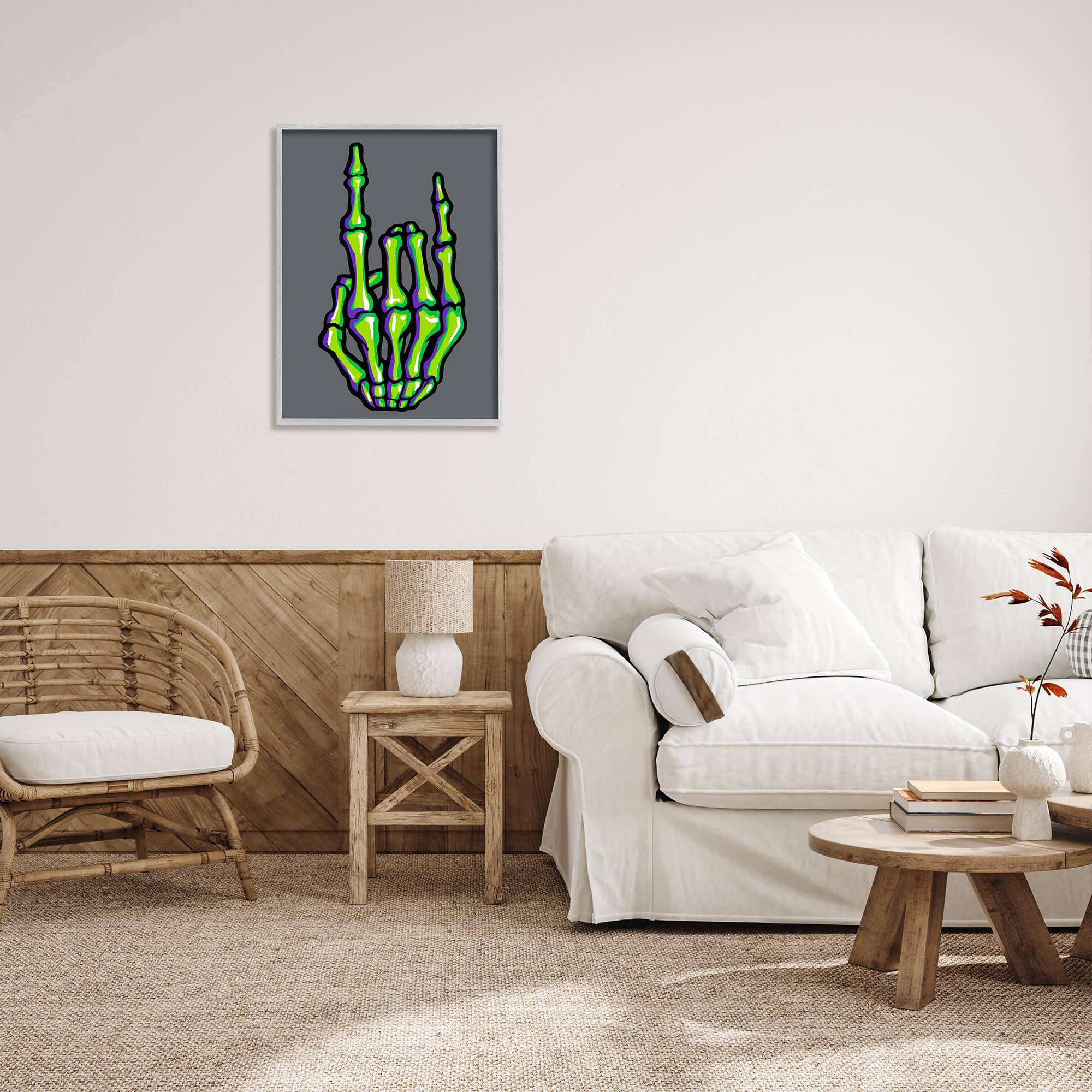 Stupell Industries Rock On Skeleton Hand Framed Giclee Wall Art