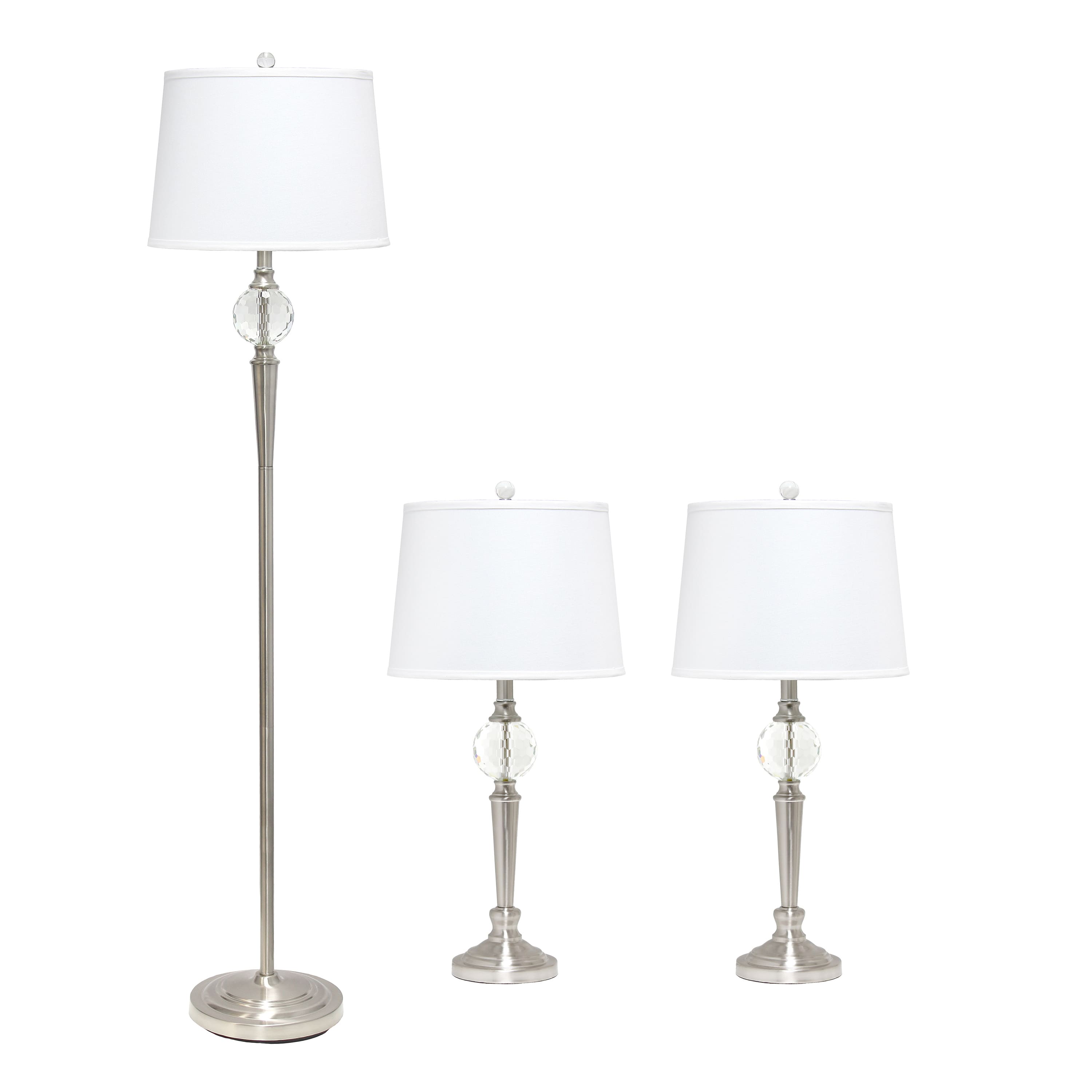 Lalia Home Brushed Nickel Crystal Drop Table and Floor Lamp Set