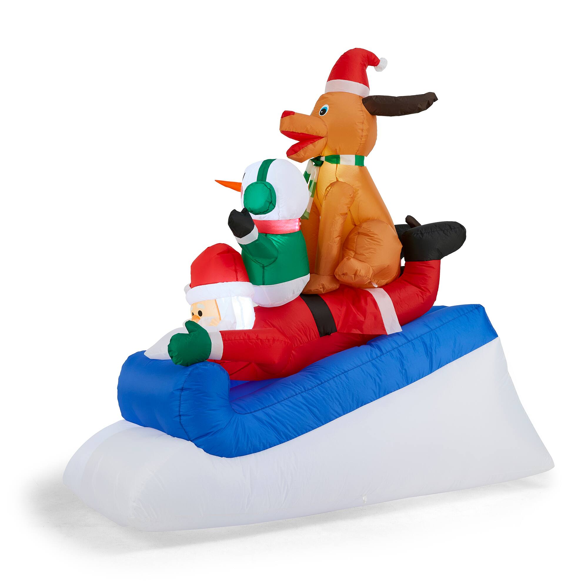 Glitzhome&#xAE; 6FT Lighted Inflatable Skiing Santa, Snowman &#x26; Dog