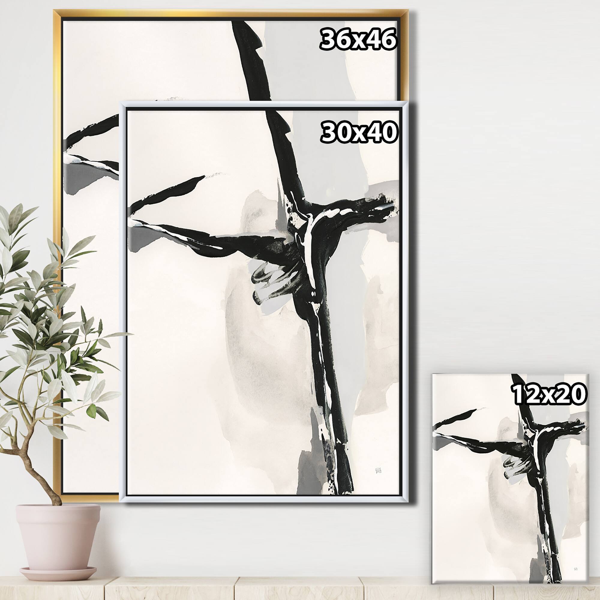 Designart - Abstract Neutral II - Mid-Century Modern Canvas in Gold Frame