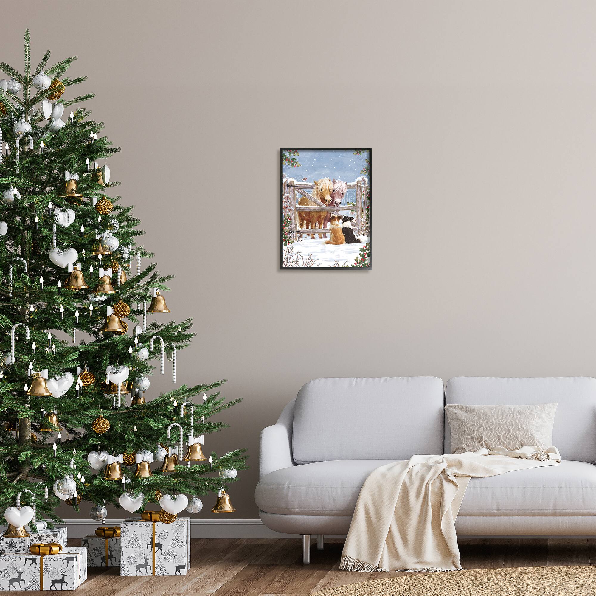 Stupell Industries Ponies &#x26; Dogs Winter Farm Scene Framed Giclee Art