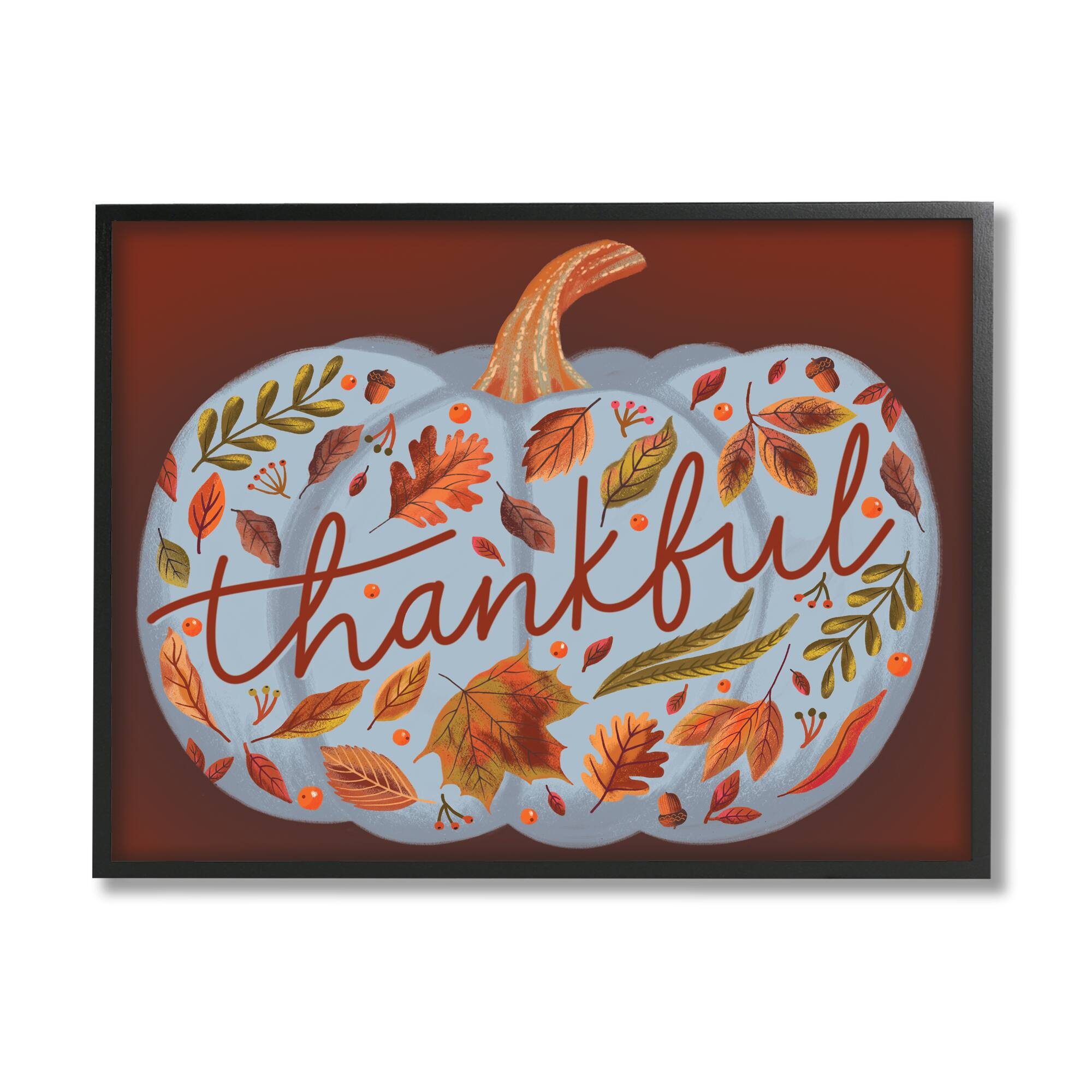 Stupell Industries Thankful Leaf Patterned Pumpkin Framed Giclee Art