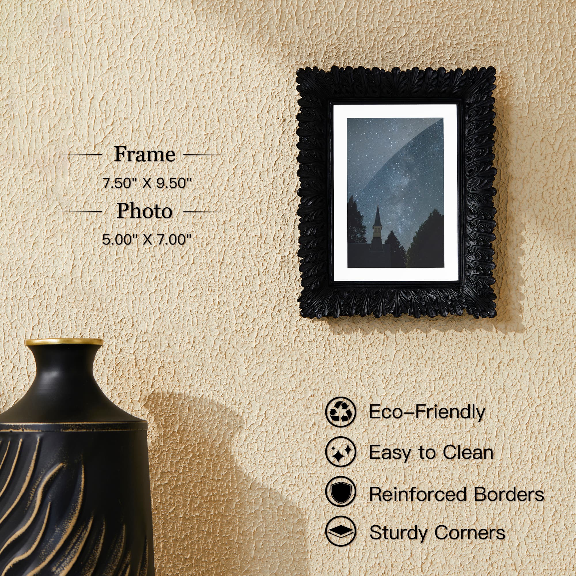 Glitzhome® 5" x 7" Black Scoop abletop Picture Frame