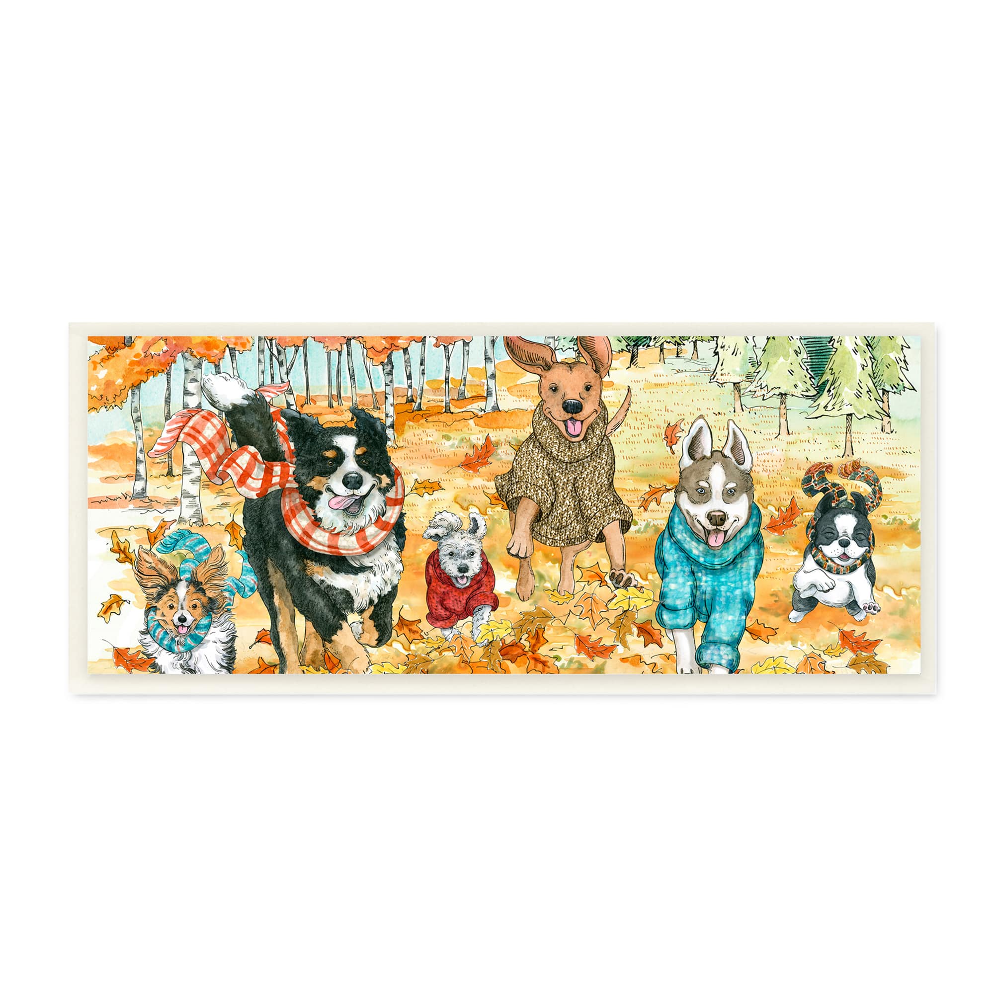 Stupell Industries Autumn Dog Park Animals Running Fall Leaves Wood Wall Plaque