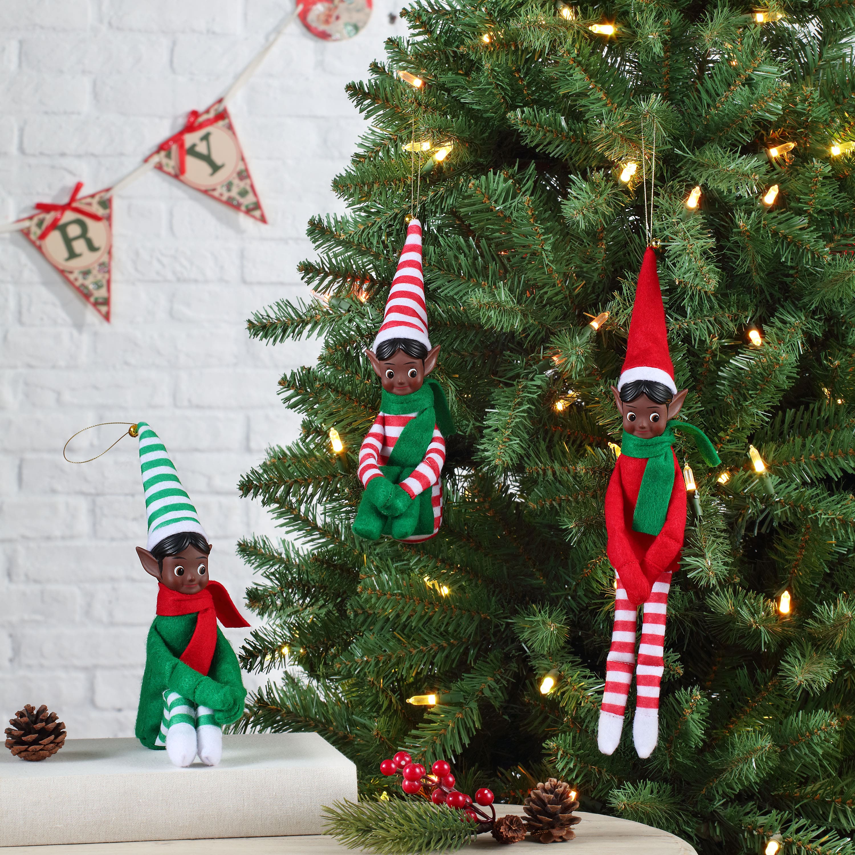 3ct. Vintage Knee Hugging Elf Ornaments
