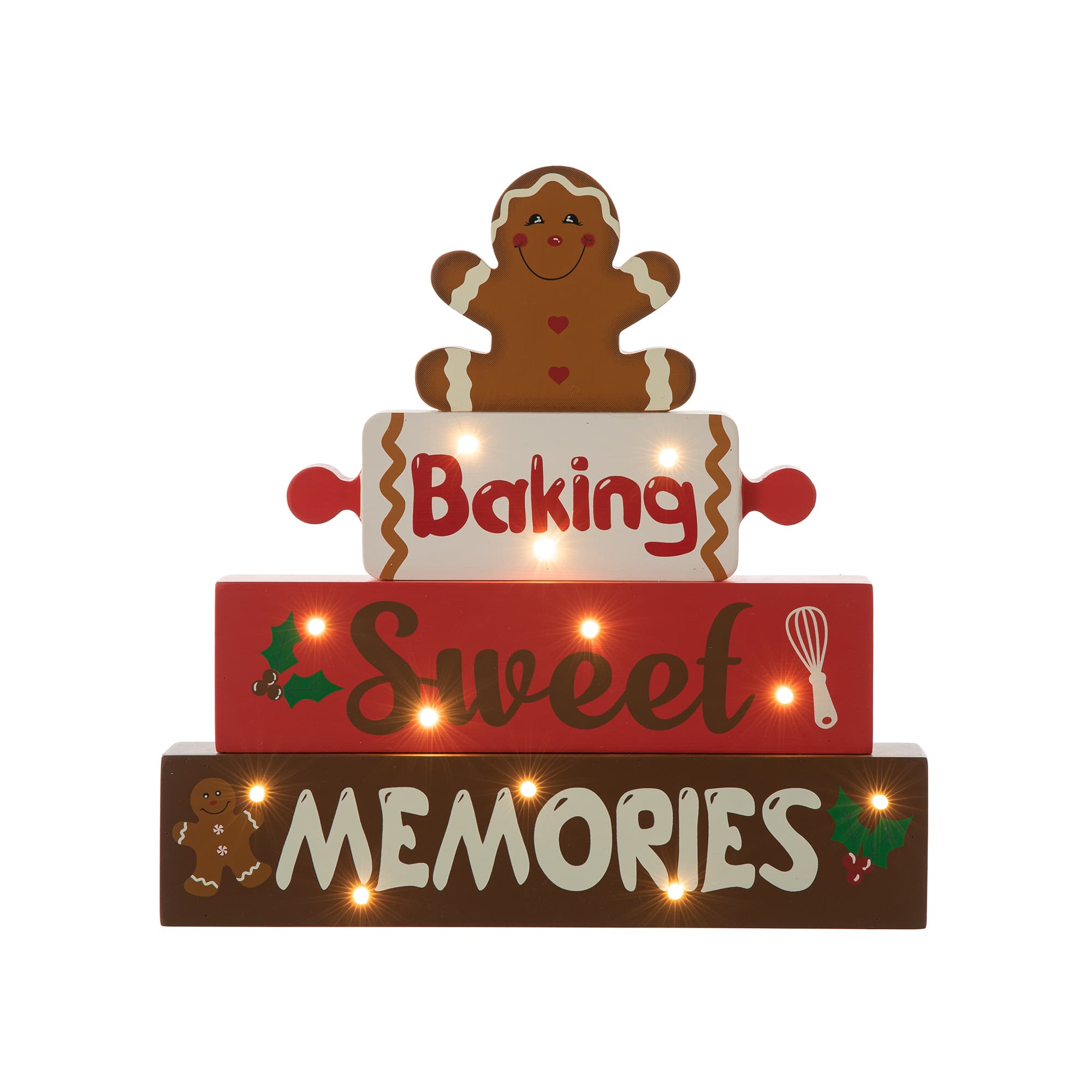 Glitzhome&#xAE; 12&#x22; Lighted Wooden Christmas Gingerbread Man Block Table D&#xE9;cor