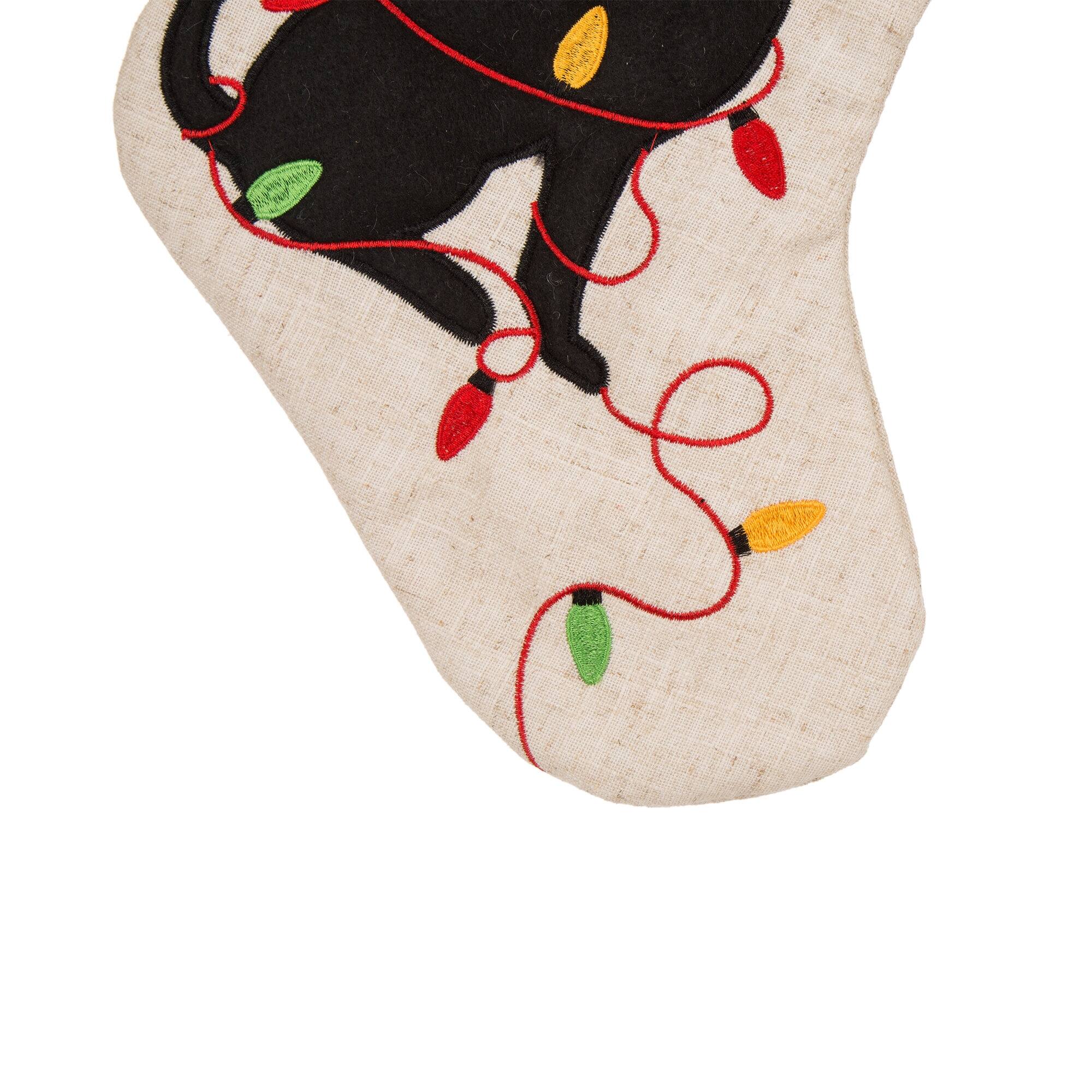 Glitzhome&#xAE; 21&#x22; LED Embroidered Cat &#x26; Dog Linen Christmas Stockings, 2ct.