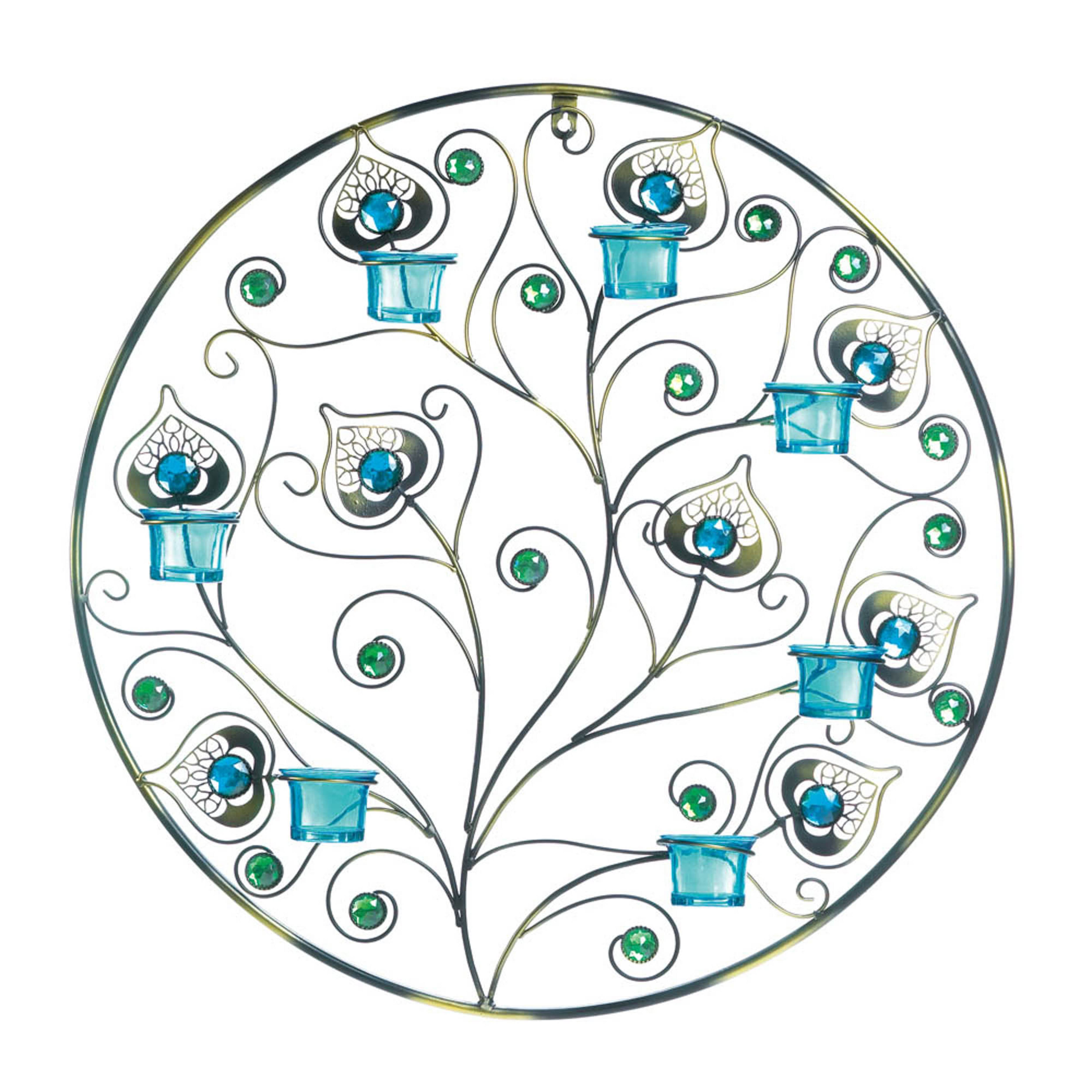 23'' Peacock Plumes Circular Candle Wall Sconce