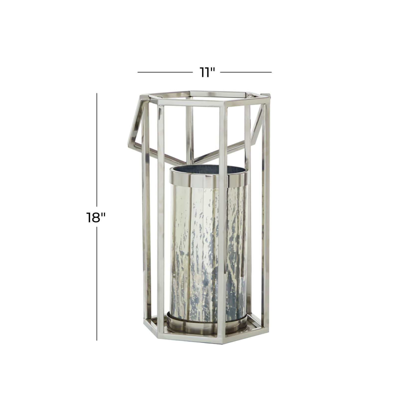 Silver Stainless Steel Contemporary Lantern, 18" x 10" x 11"