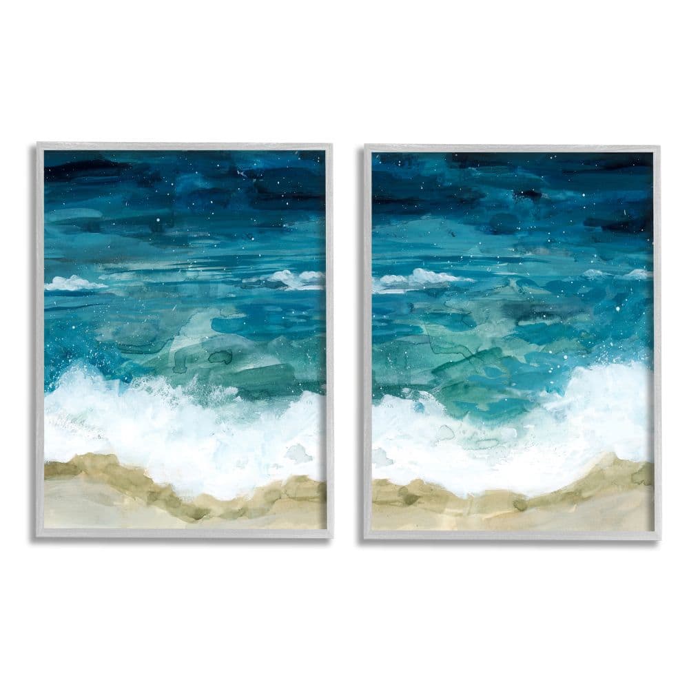 Stupell Industries Tide Crash to Shore Nautical Beach Watercolor in Gray Frame Wall Art