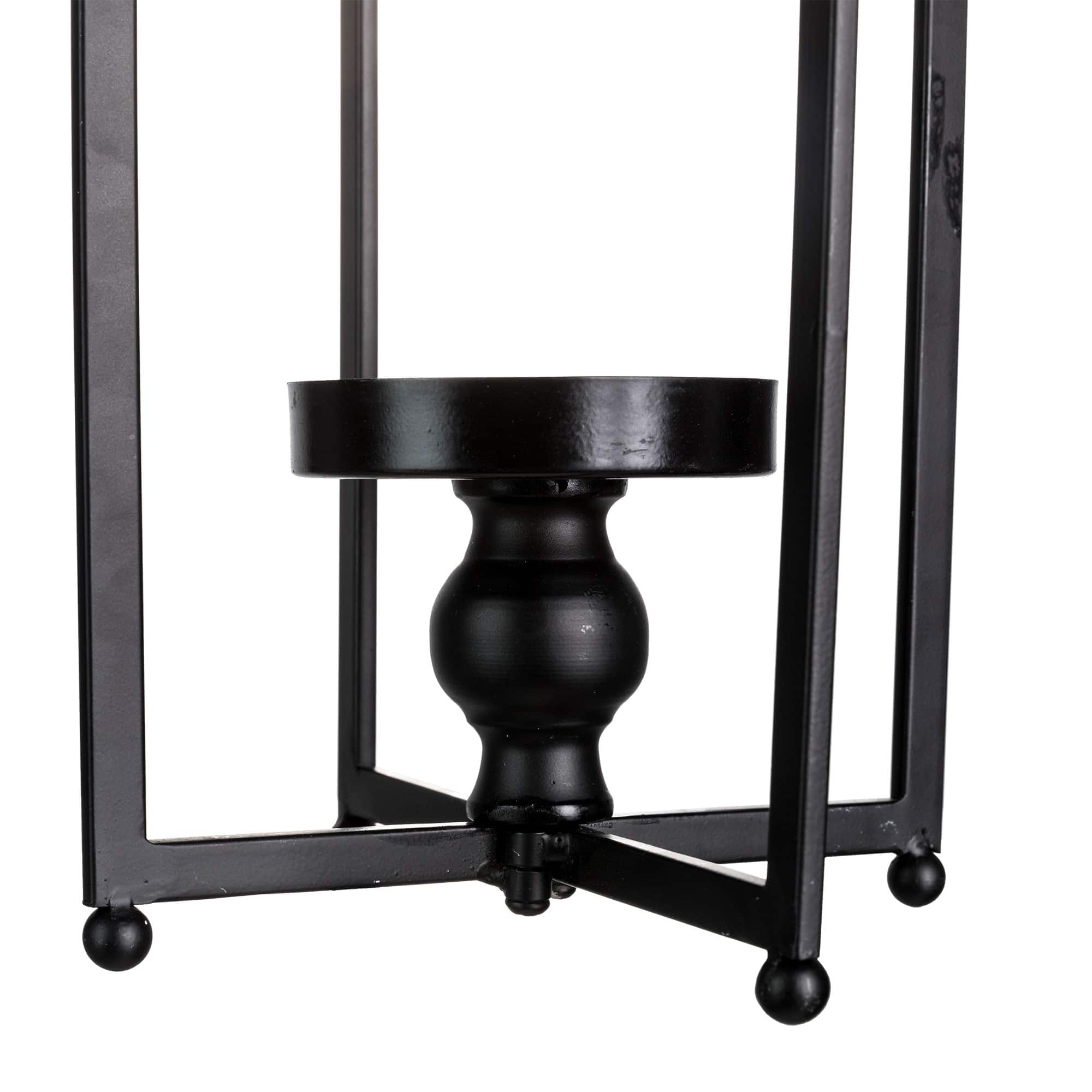 22" Modern Farmhouse Black Metal Candle Lantern
