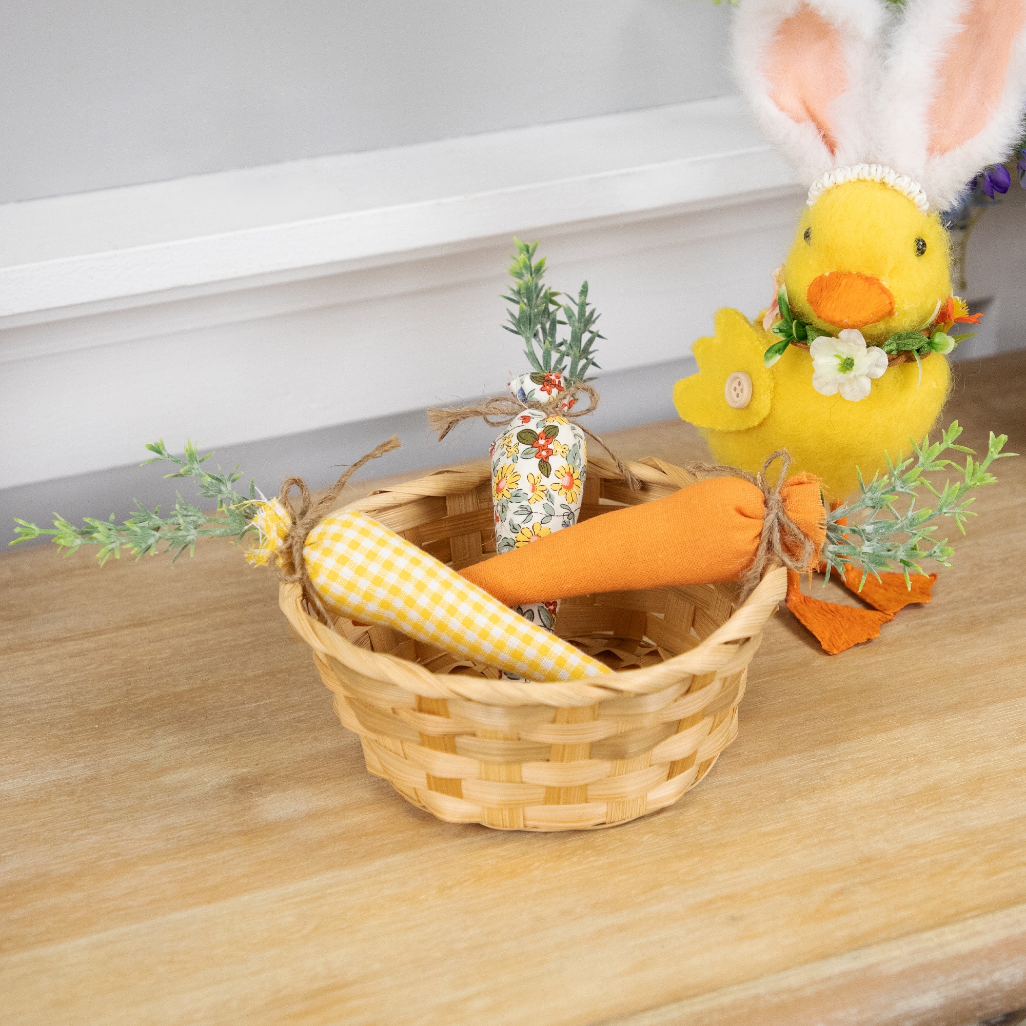 9&#x22; Orange &#x26; Yellow Fabric Carrot Easter Decorations Set