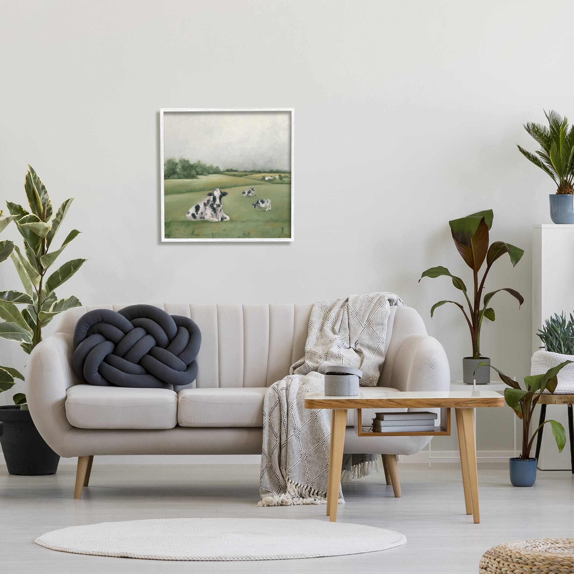 Stupell Industries Dairy Cows Grazing in Rolling Green Field Farms in White Frame Wall Art