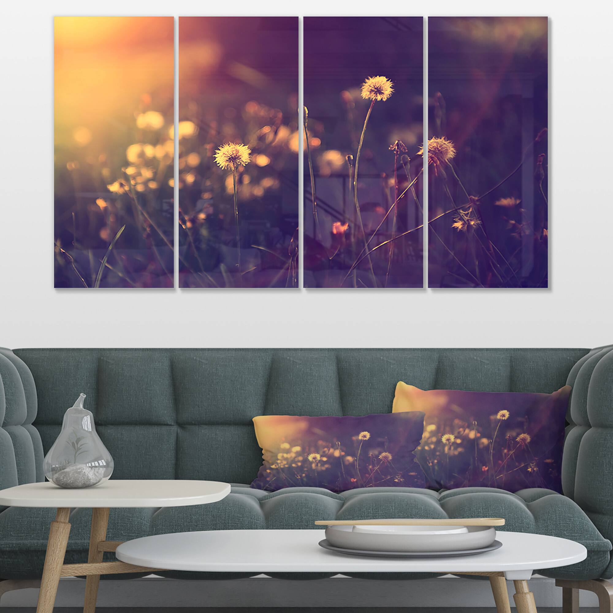 Designart - Vintage Dandelion Meadow Photo - Large Floral Canvas Art Print
