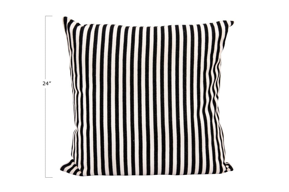 Black and Cream Woven Cotton Striped Pillow