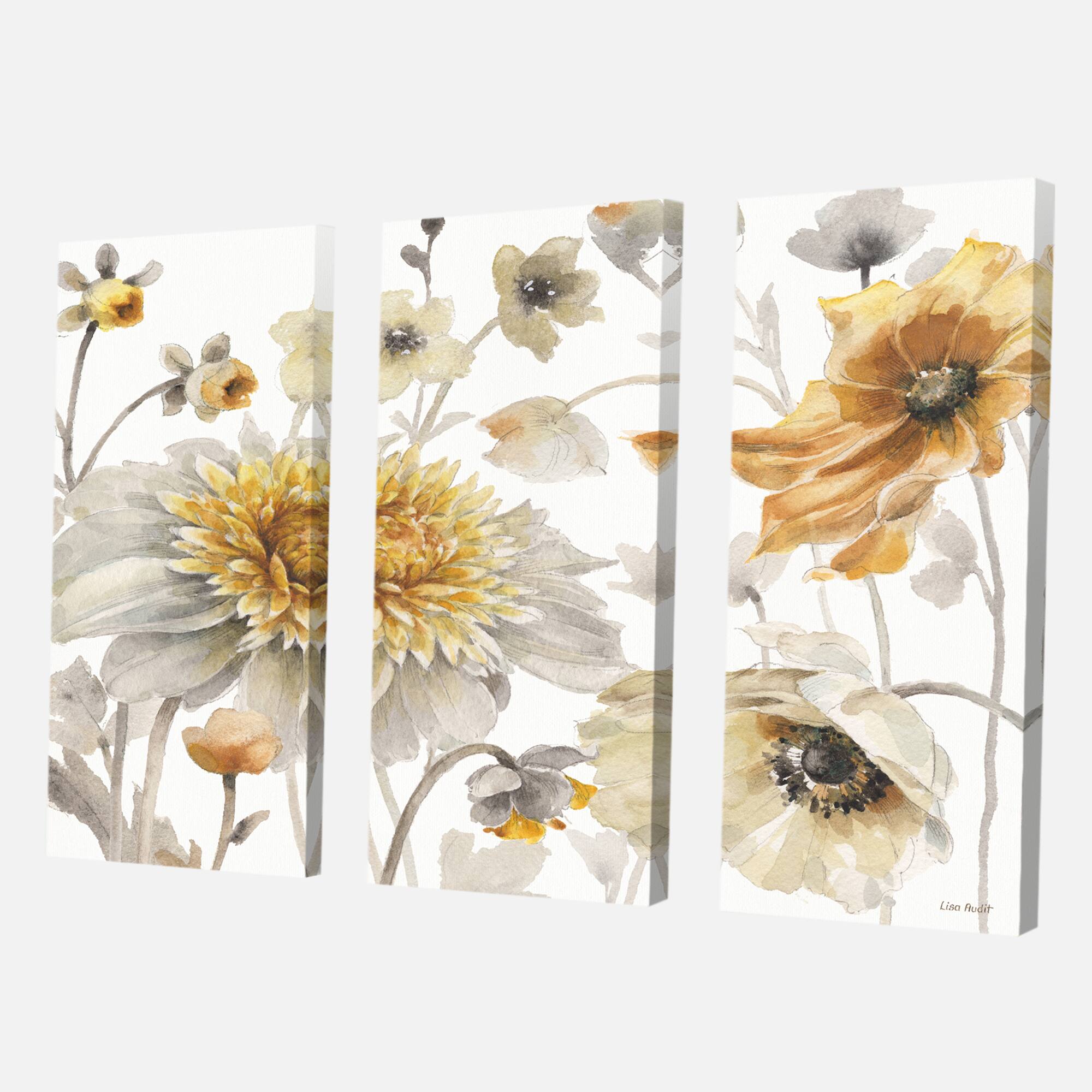 Designart - Fields of Gold Watercolor Flower VI - Traditional Canvas Artwork