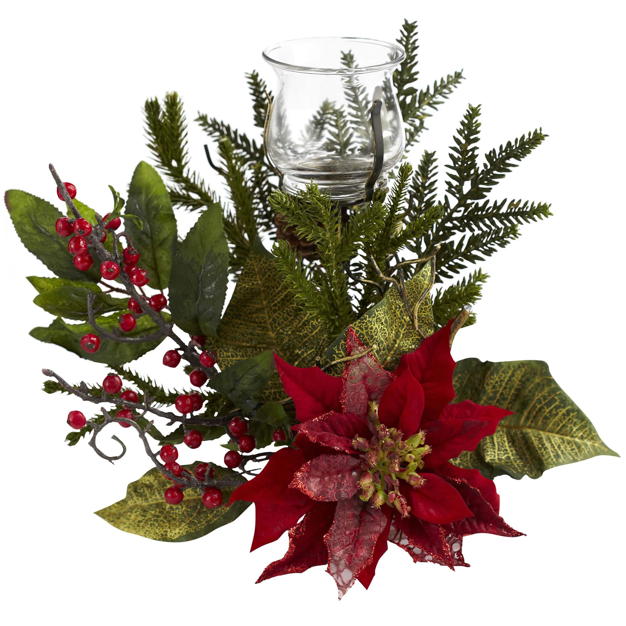 14" Poinsettia Candelabrum Artificial Arrangement