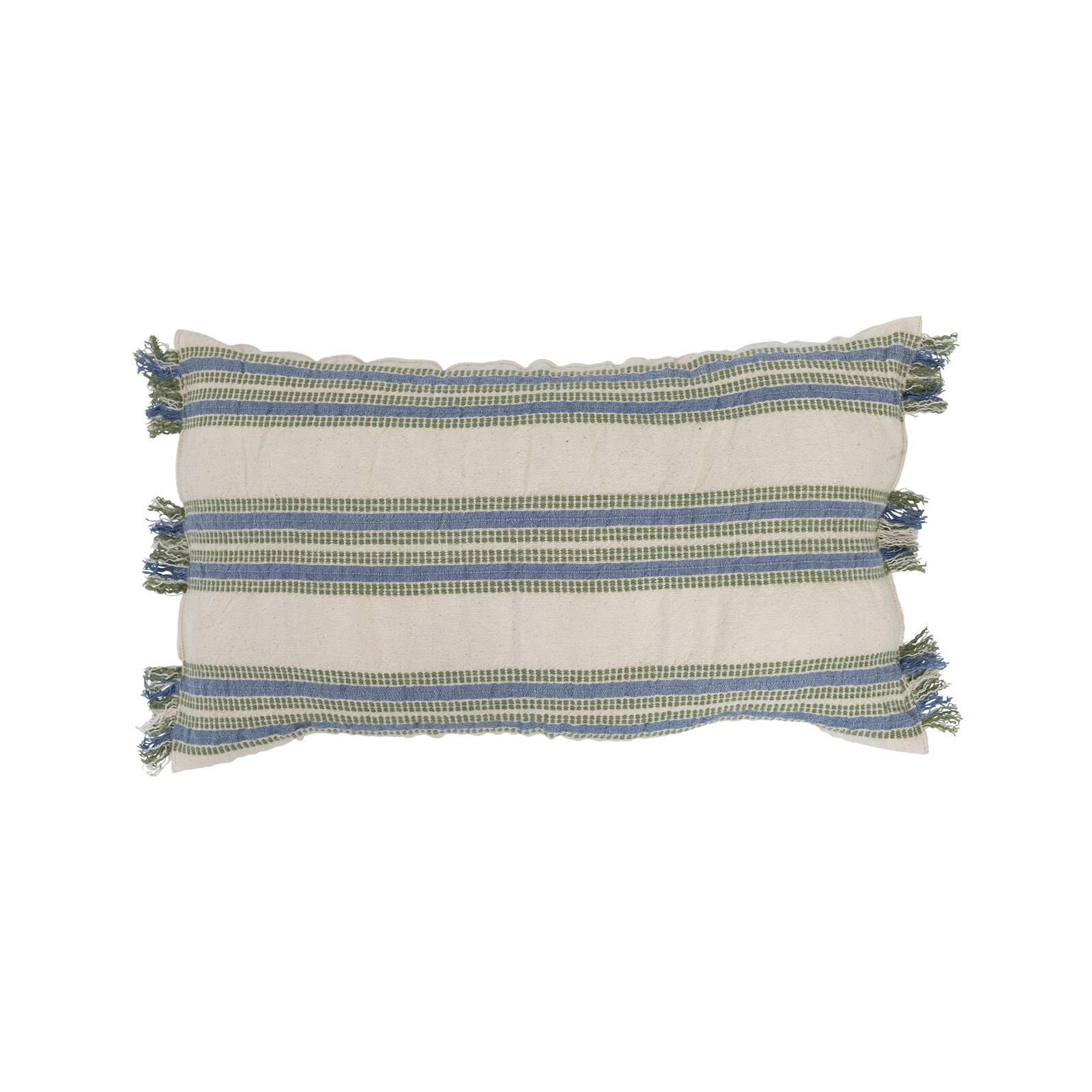 Hello Honey® Green & Blue Stripes Woven Cotton Lumbar Pillow with Fringe