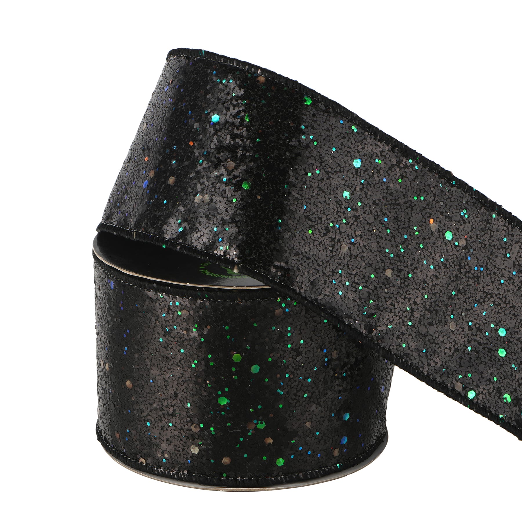 2.5&#x22; x 6.6yd. Black Glow-in-the-Dark Wired Glitter Taffeta Ribbon by Celebrate It&#xAE;