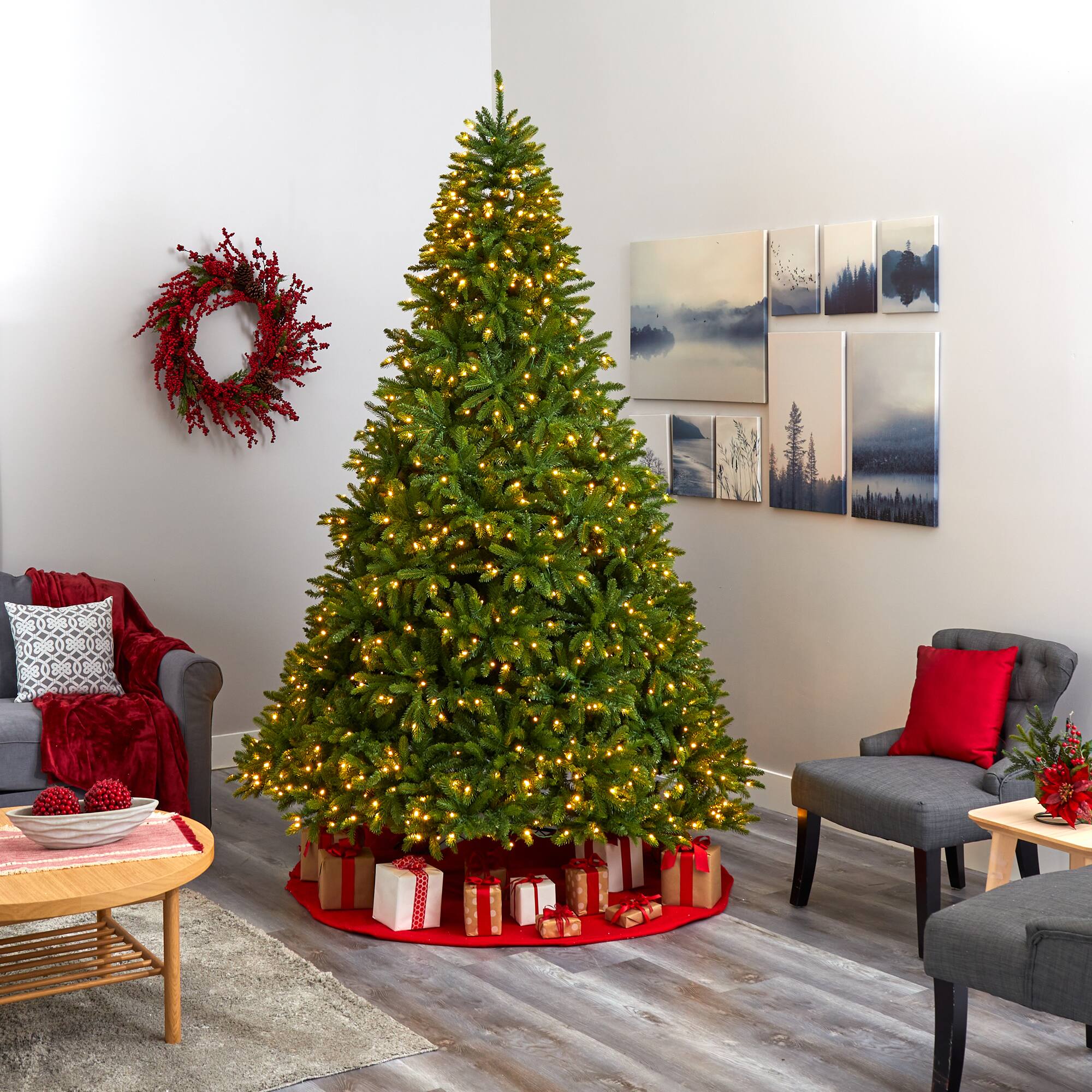 9ft. Pre-Lit Sierra Spruce Artificial Christmas Tree, Clear LED Lights