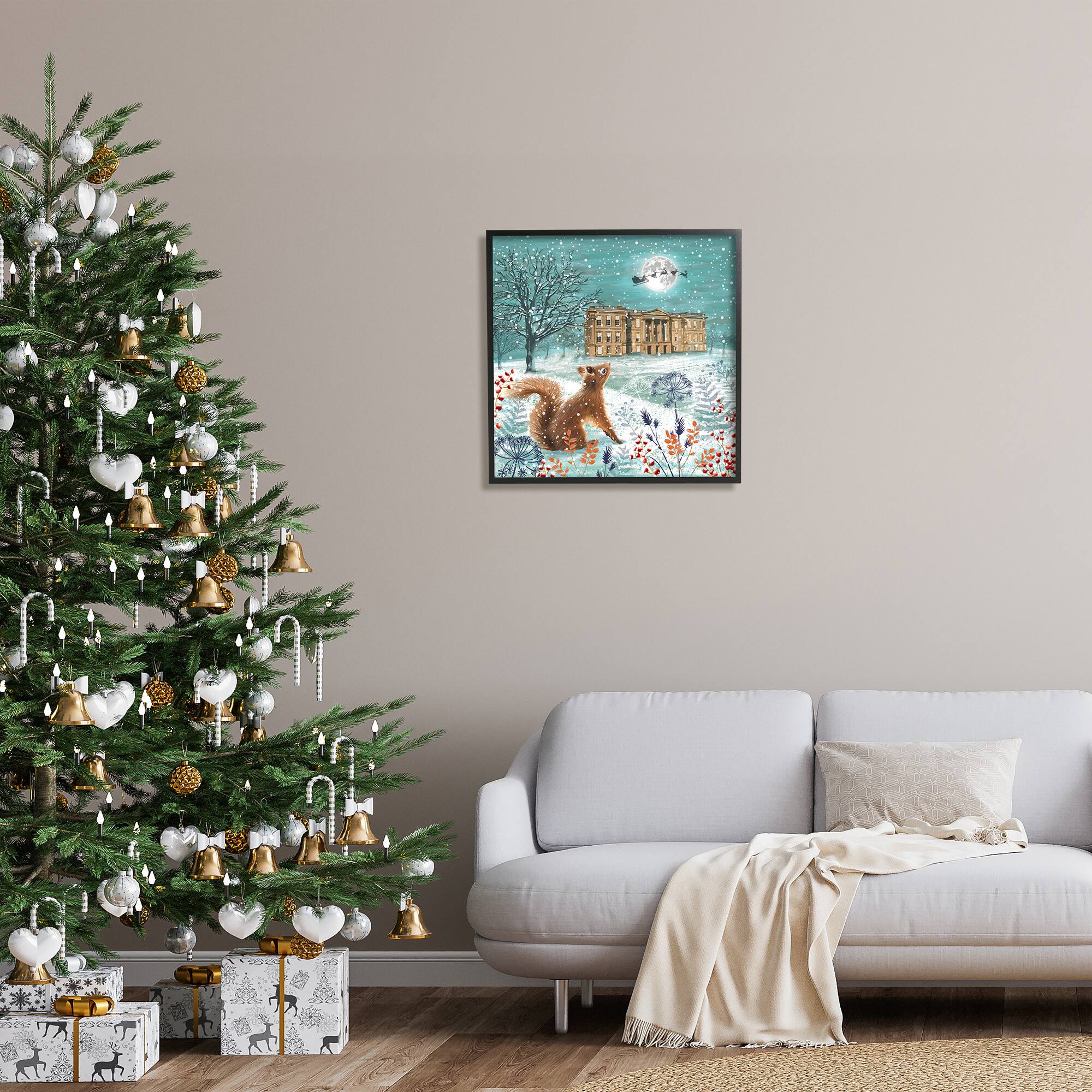 Stupell Industries Squirrel Watching Santa Claus Framed Giclee Art