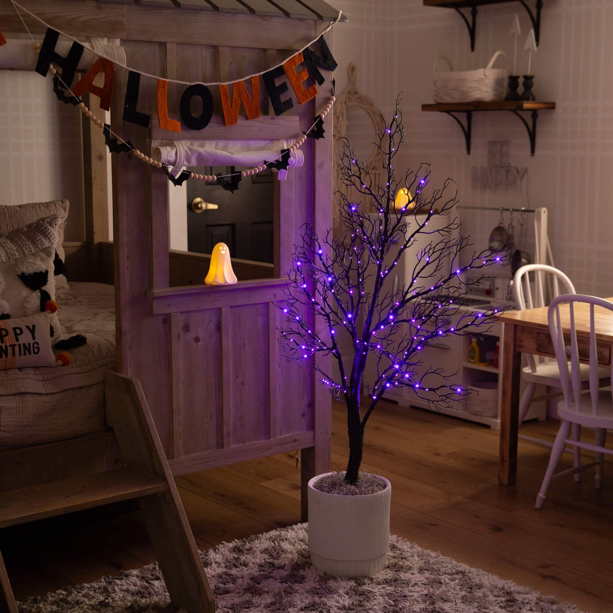 4ft. Pre-Lit Halloween Minimalist Twig Artificial Fall Tree with 160 Orange & Purple LED Lights