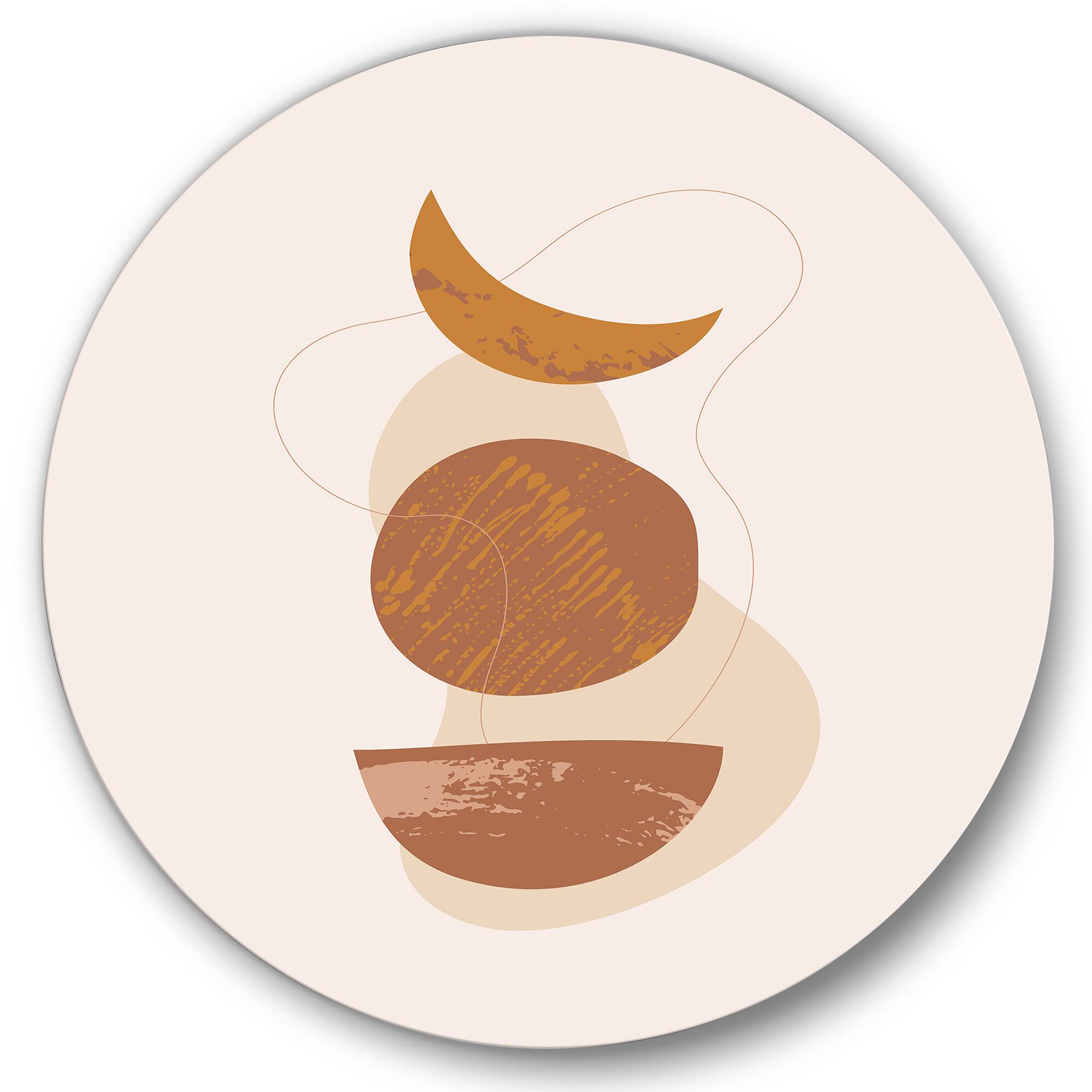 Designart - Moon and Sun Shapes In Retro Terracotta Tones I - Modern Metal Circle Wall Art