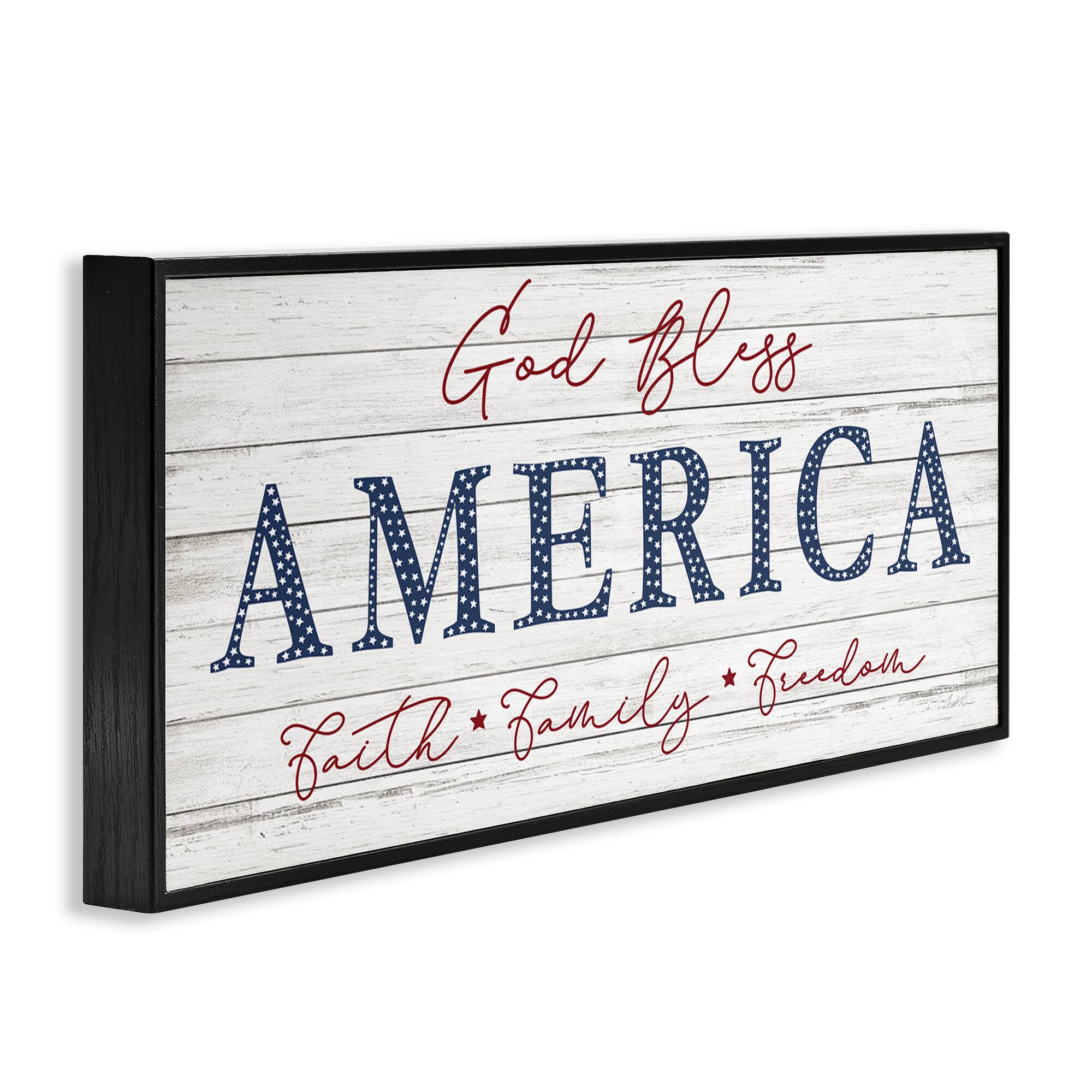 Stupell Industries God Bless America Faith Family Freedom Hanging Sign Framed Giclee Art