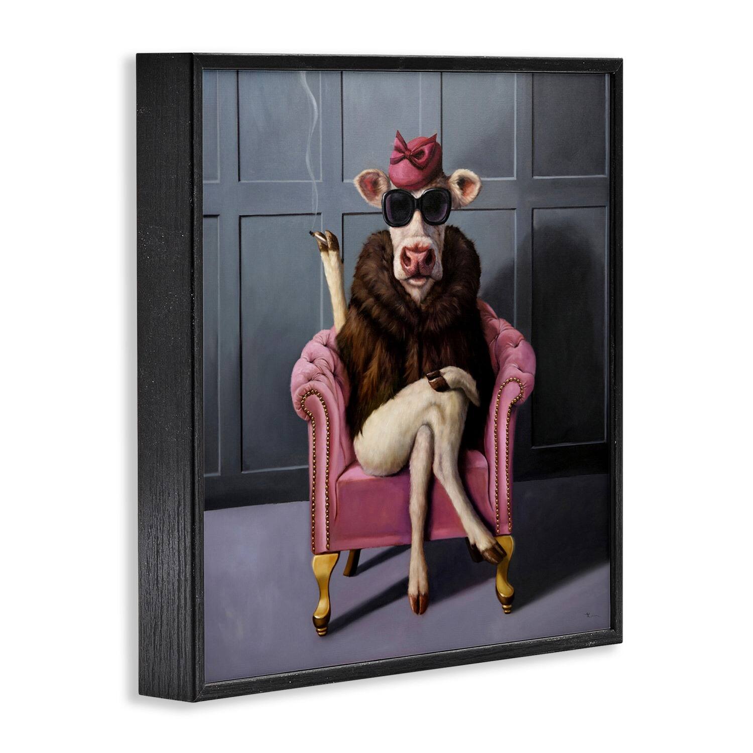 Stupell Industries Trendy Pink Glam Cow Framed Giclee Art