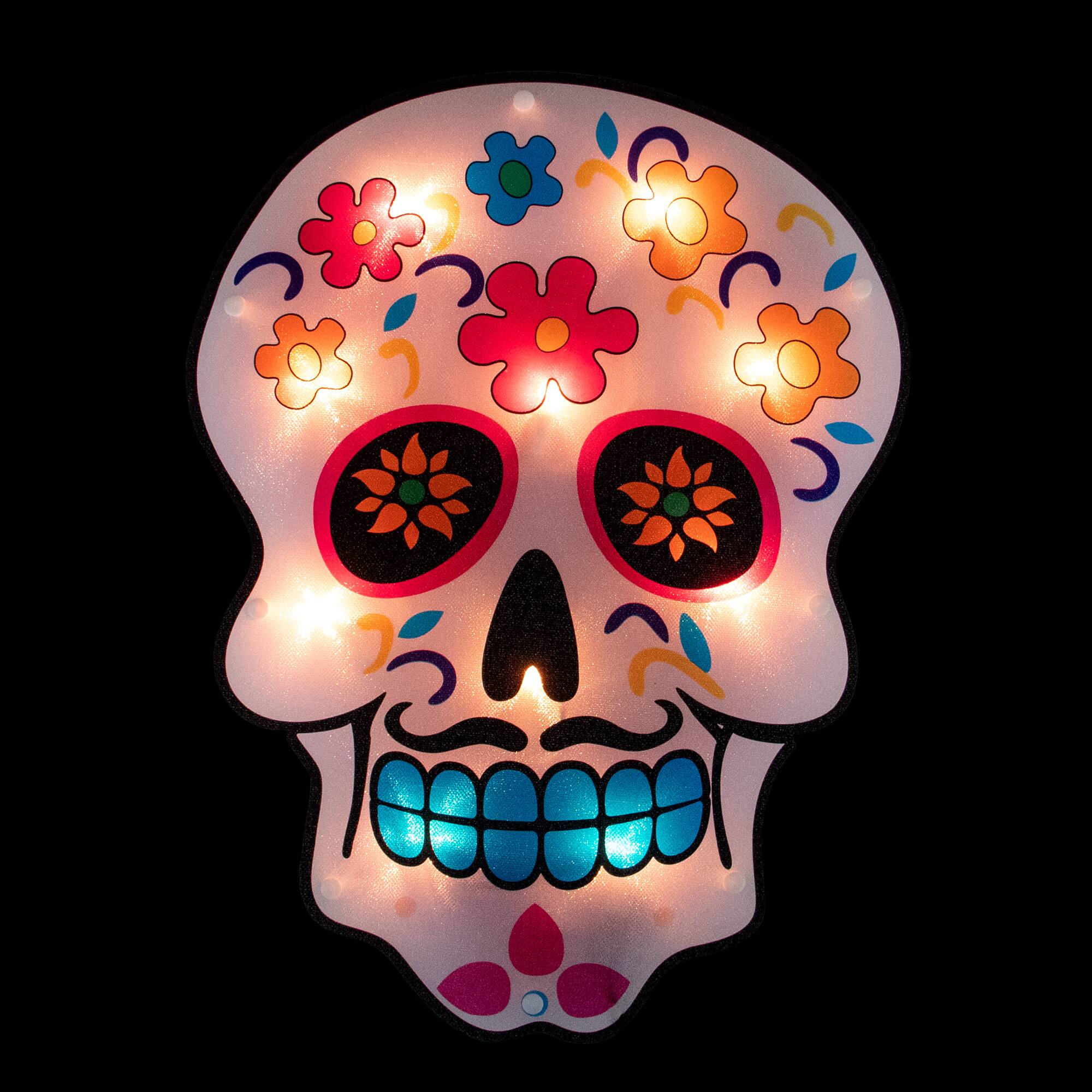 Lighted Day of the Dead Sugar Skull Window Silhouette