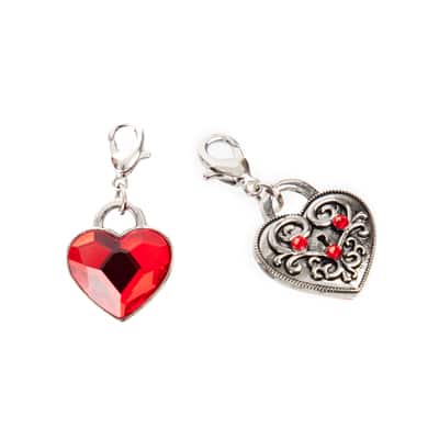 Double-Sided Red Austrian Crystal & Silver Filigree Heart Lock Charm by Bead Landing™ image
