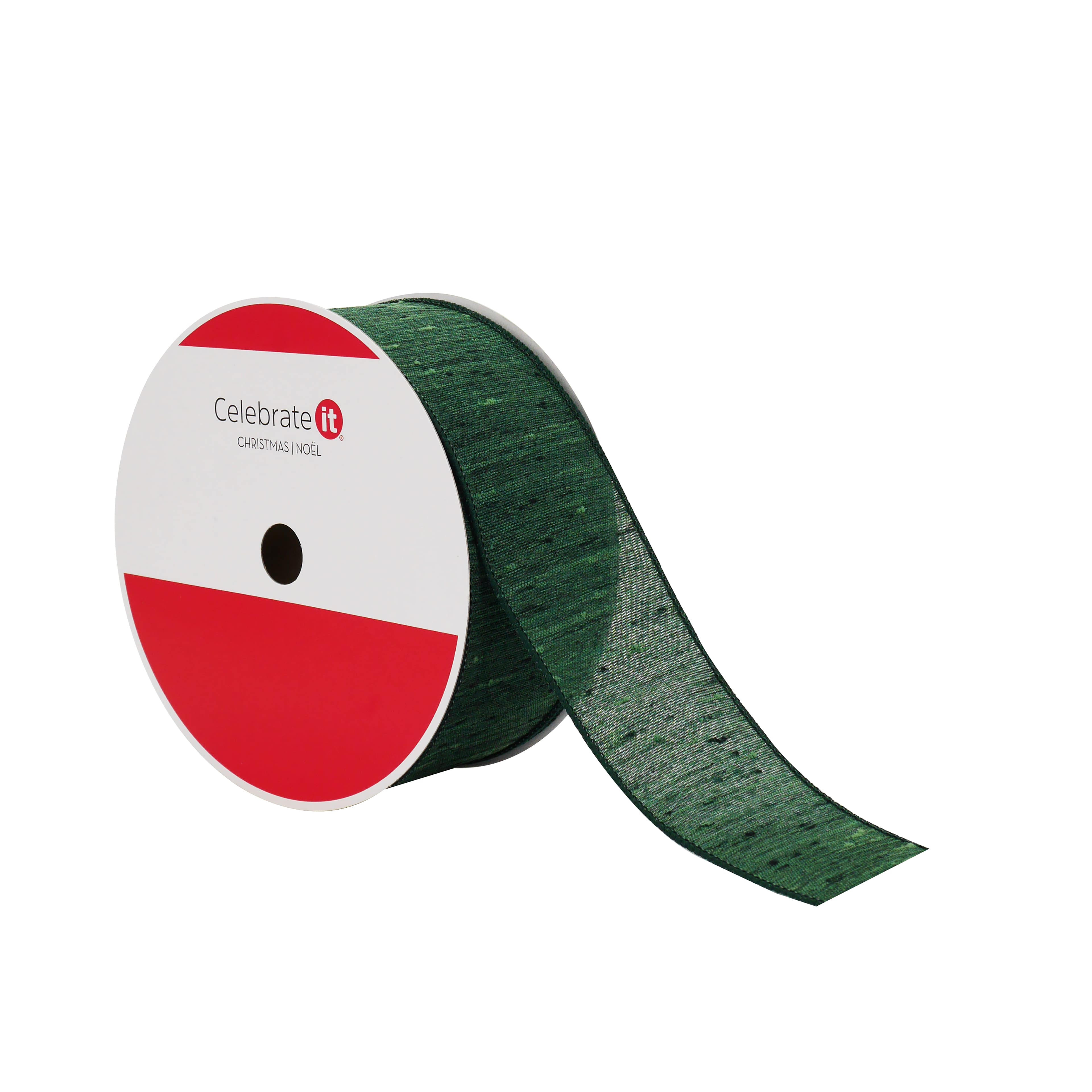 2.5&#x22; x 80ft. Green Faux Linen Wired Jumbo Ribbon by Celebrate It&#xAE;