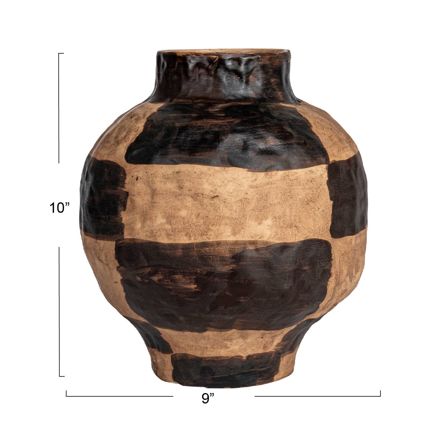 Hello Honey® 10" Black & Cream Hand-Painted Stoneware Vase with Reactive Glaze