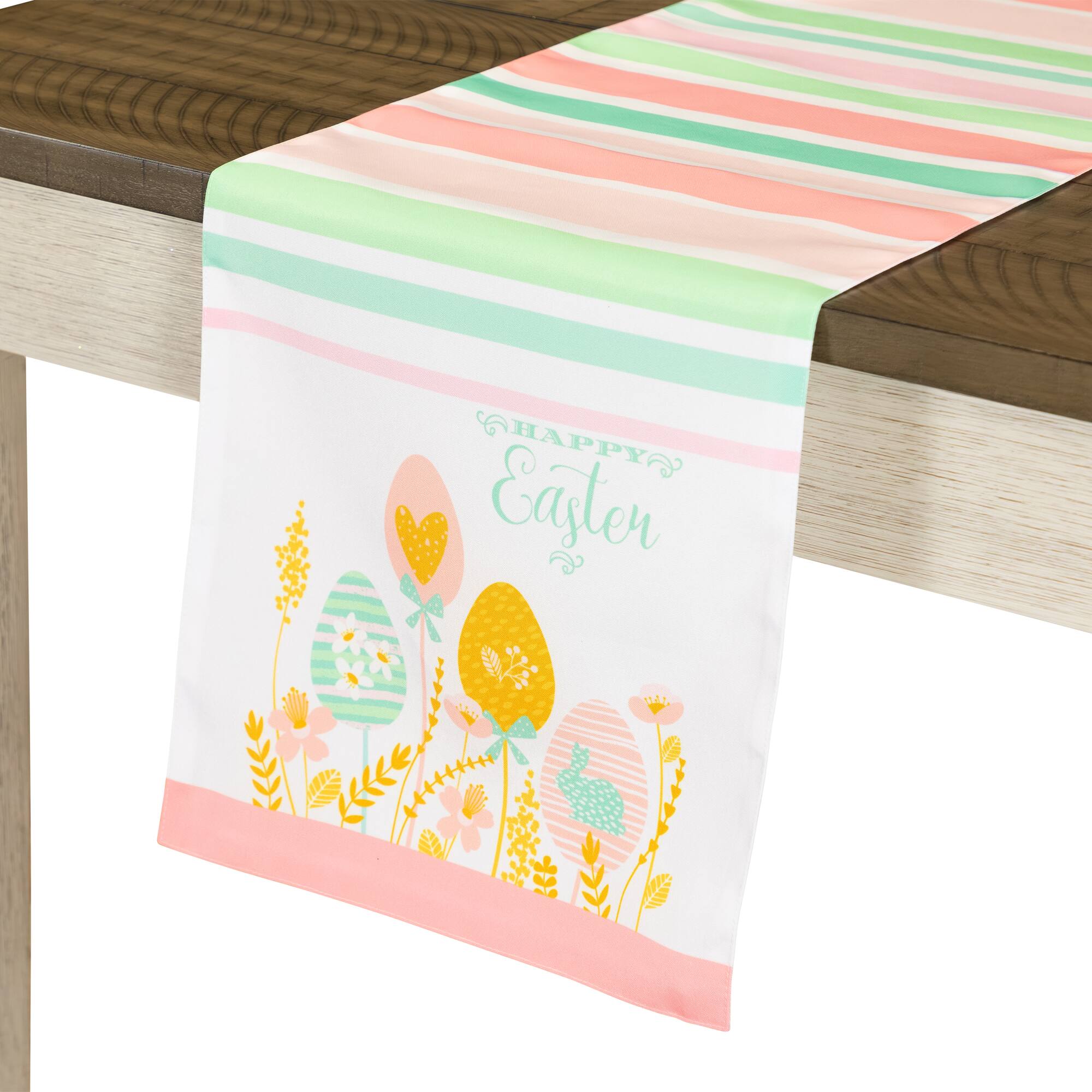 72&#x22; Pastel Happy Easter Striped Table Runner