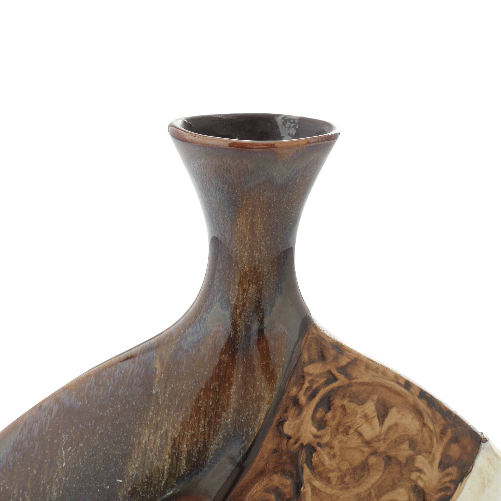 Brown Ceramic Traditional Vase, 14" x 11" x 3"