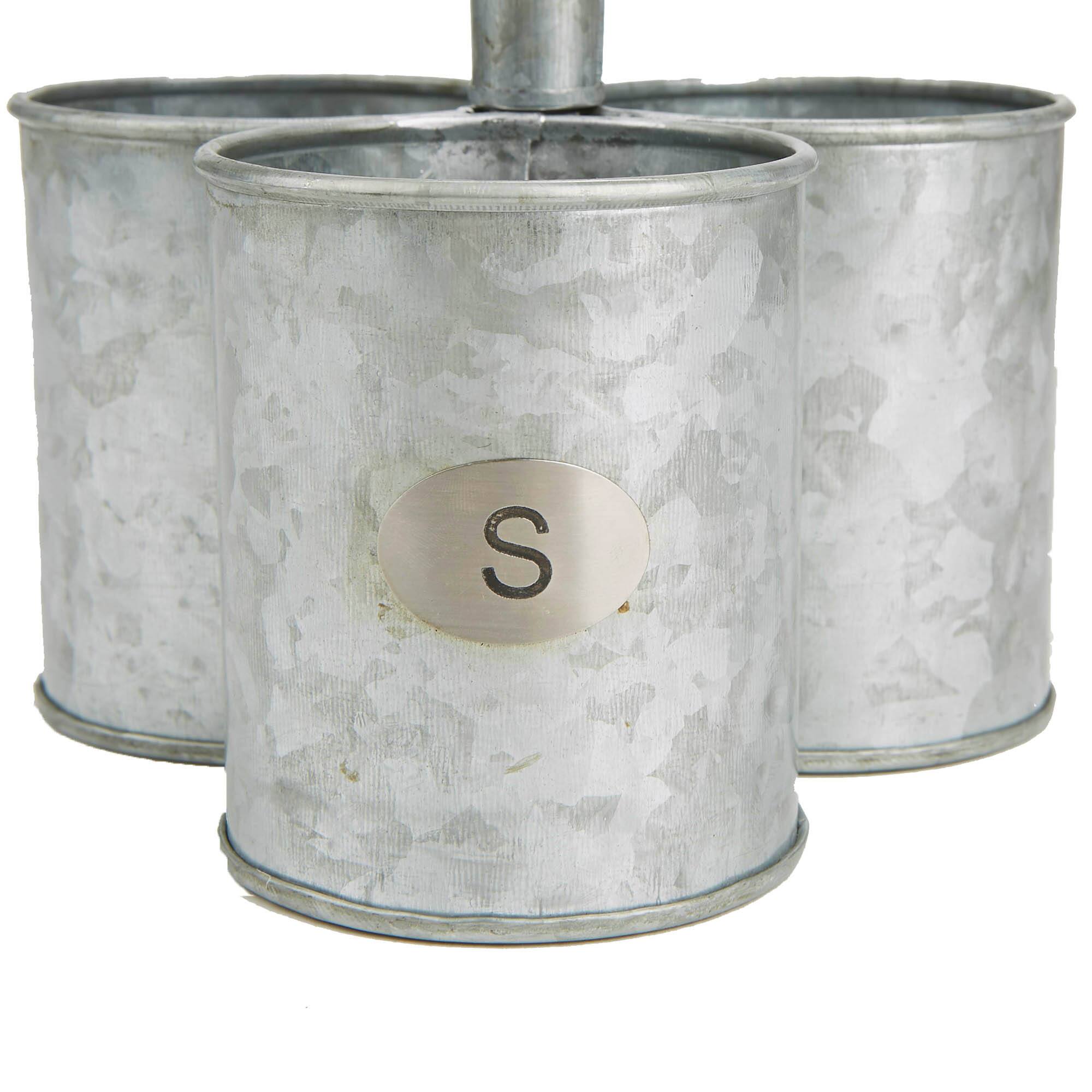 Mind Reader Silver 3-Section Round Galvanized Steel Utensil Holder with Handle