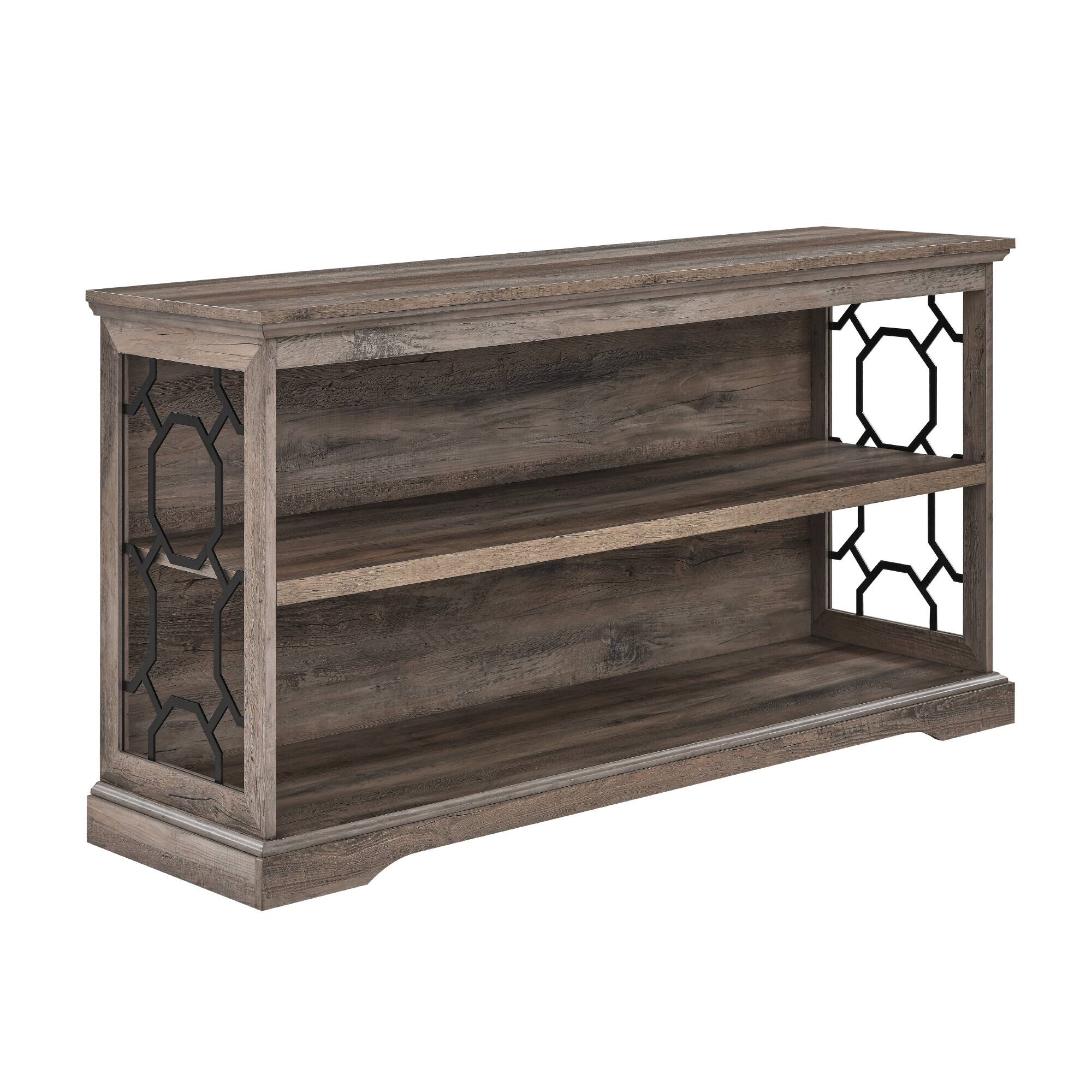 Walker Edison Gray Wash Lateral Bookshelf with Decorative Metal Sides