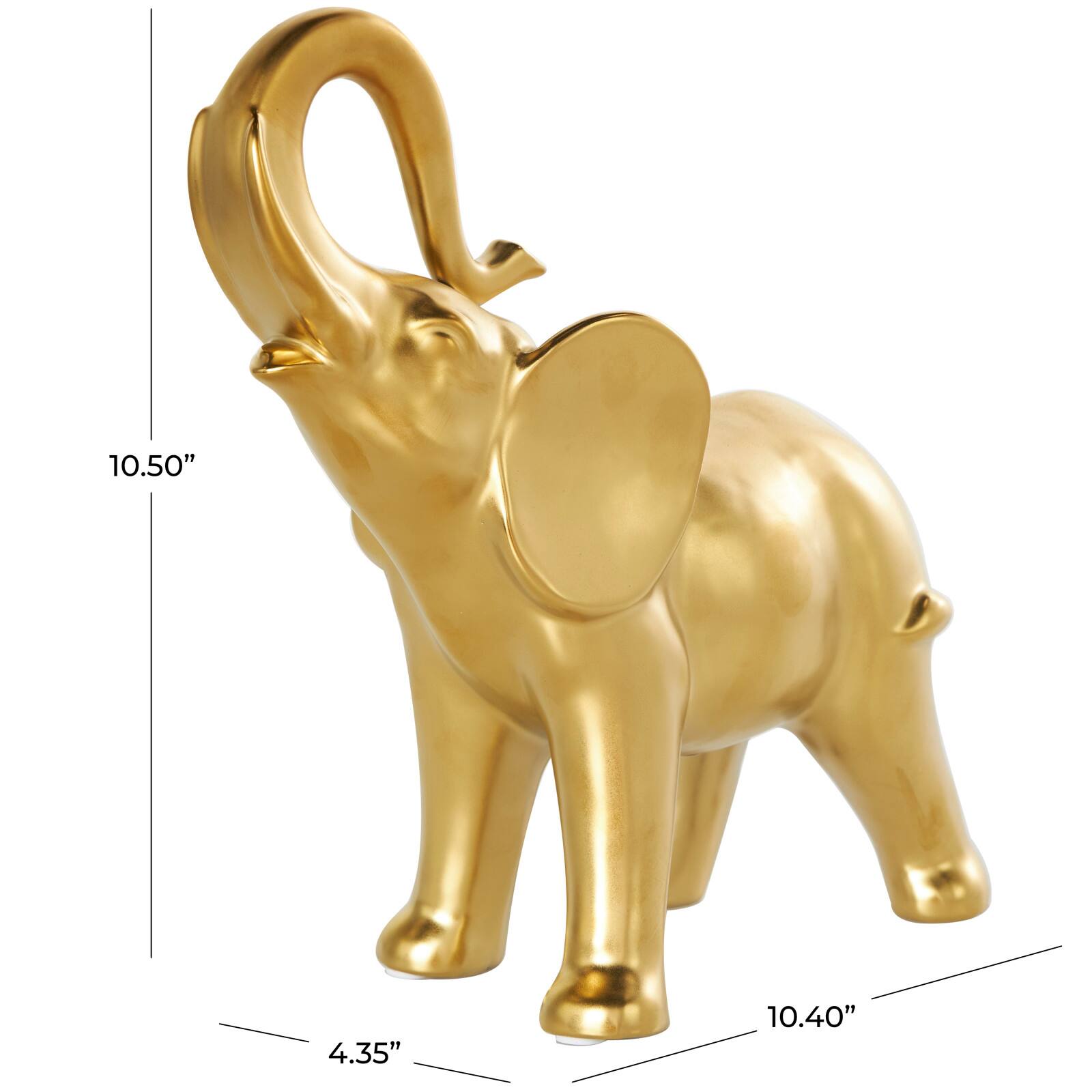 11&#x22; Gold Ceramic Elephant Standing Sculpture