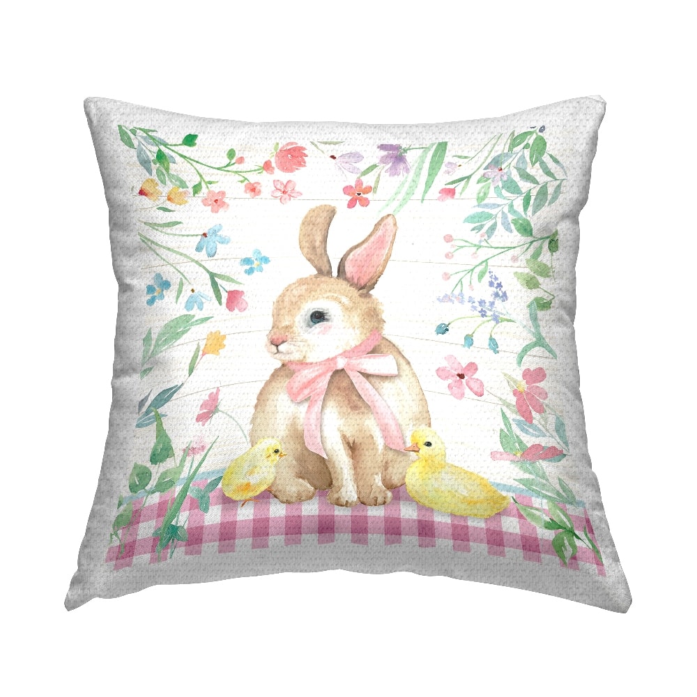 Stupell Industries Spring Bunny & Florals Outdoor Printed Pillow