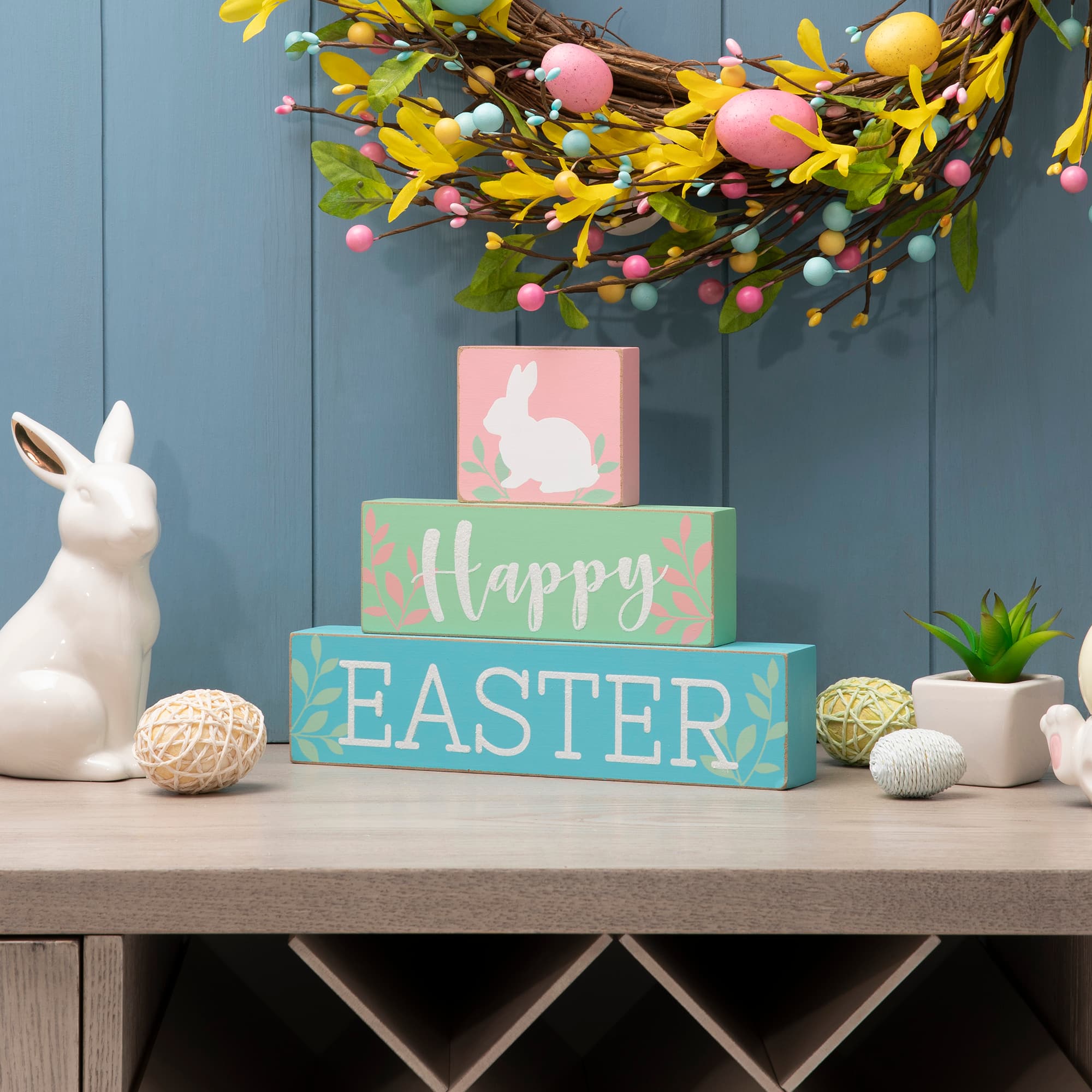Glitzhome® 9.5" Wooden Easter Block Table Décor