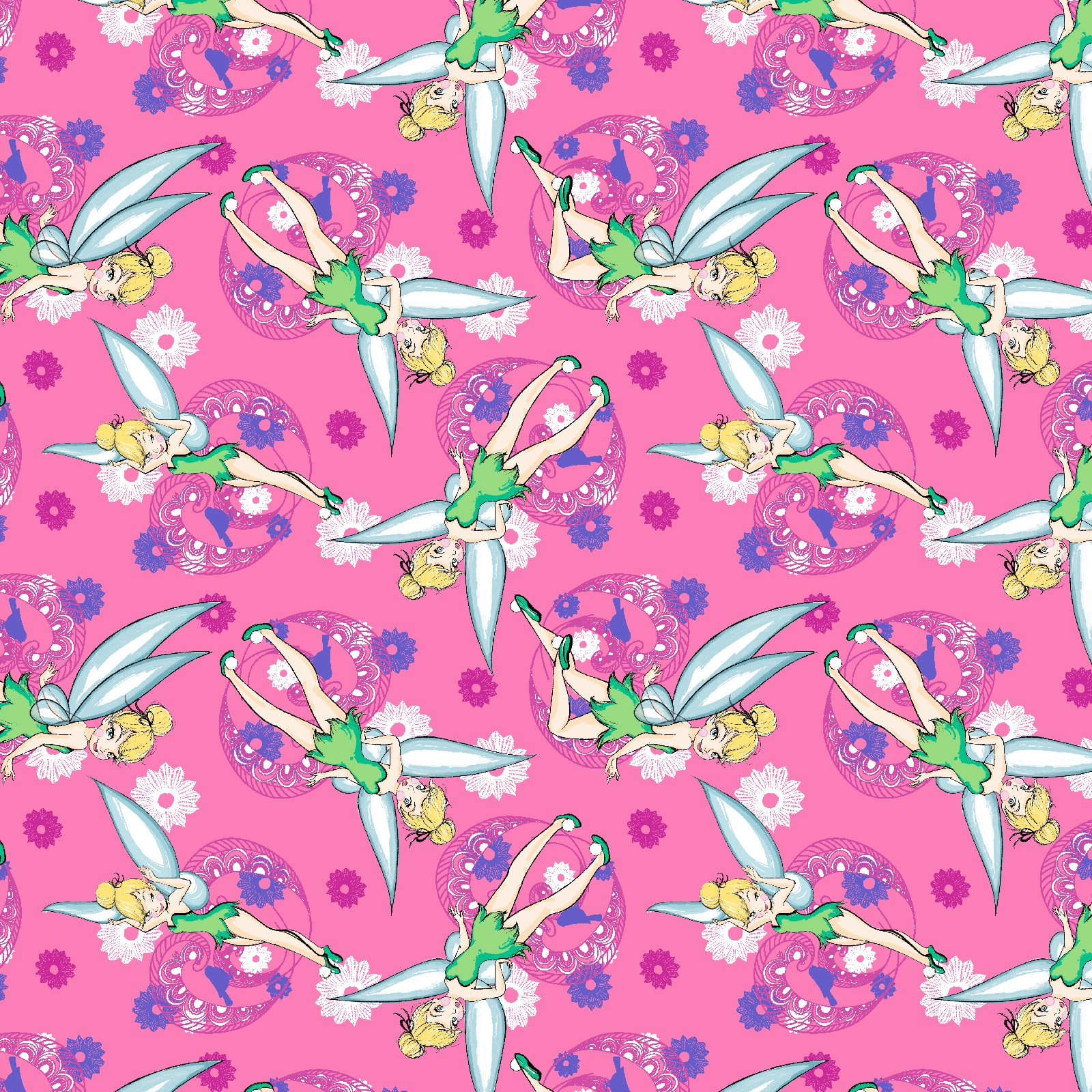 Disney® Tink Fashion Pink Tinkerbell Allover Cotton Fabric