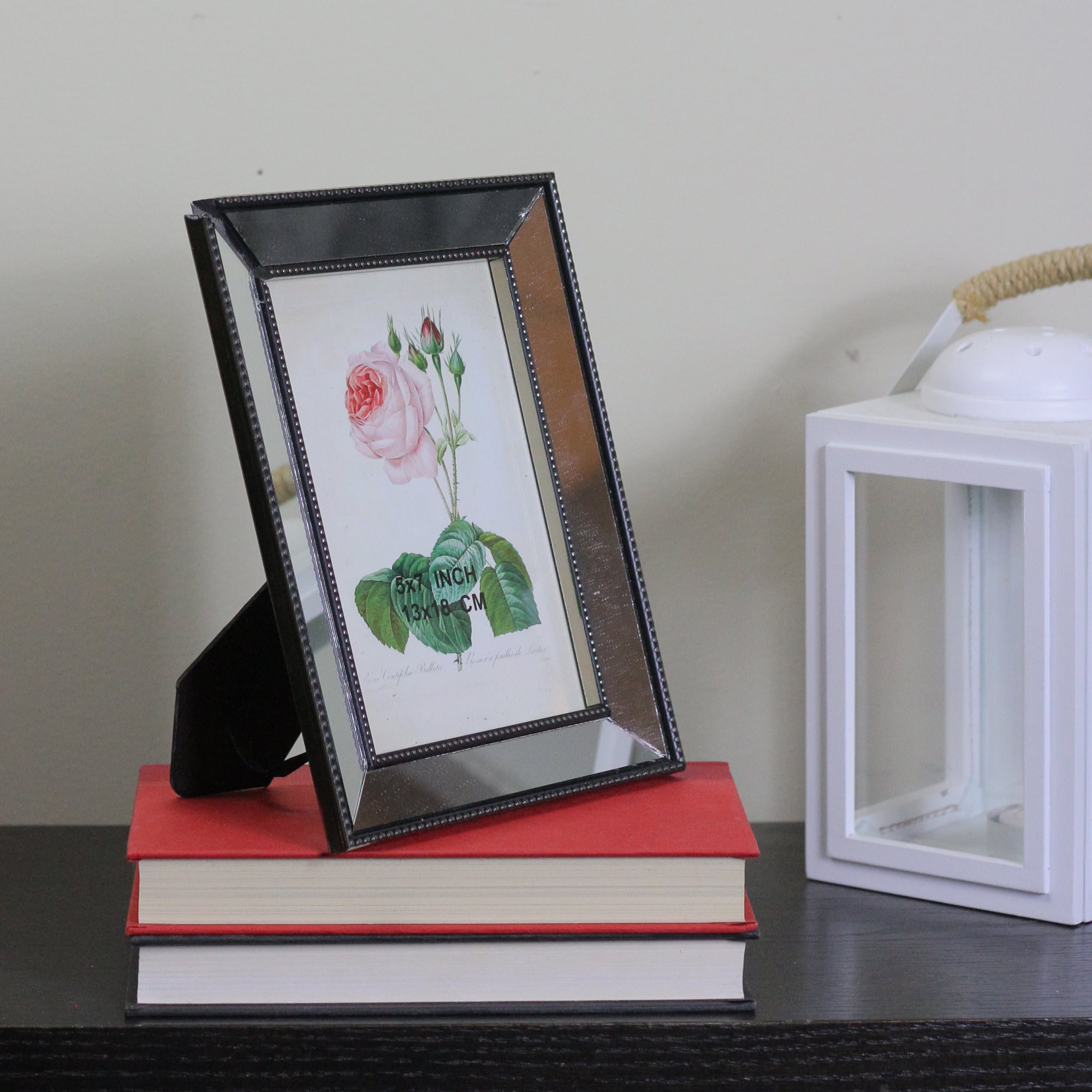 Silver Studded Glass Mirror Encased Photo Picture Frame, 5" x 7"