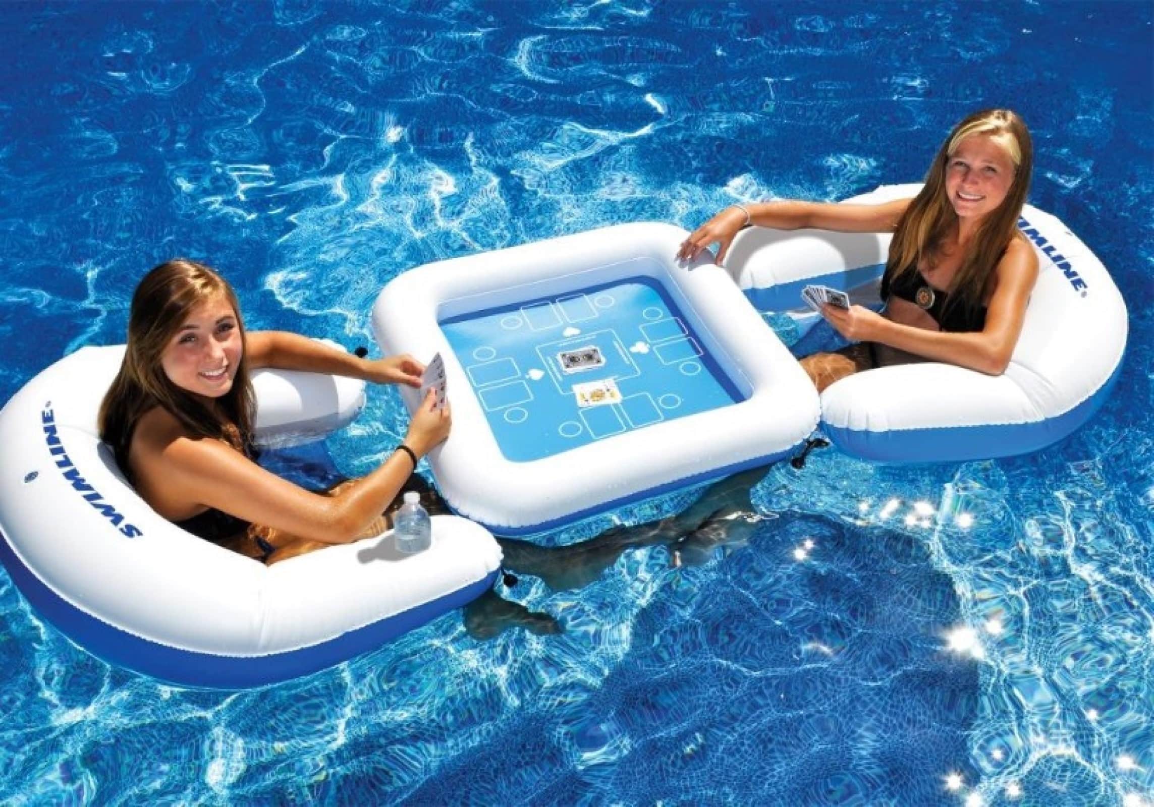 Swimline Inflatable Poker Table &#x26; Chairs with Waterproof Playing Cards Set
